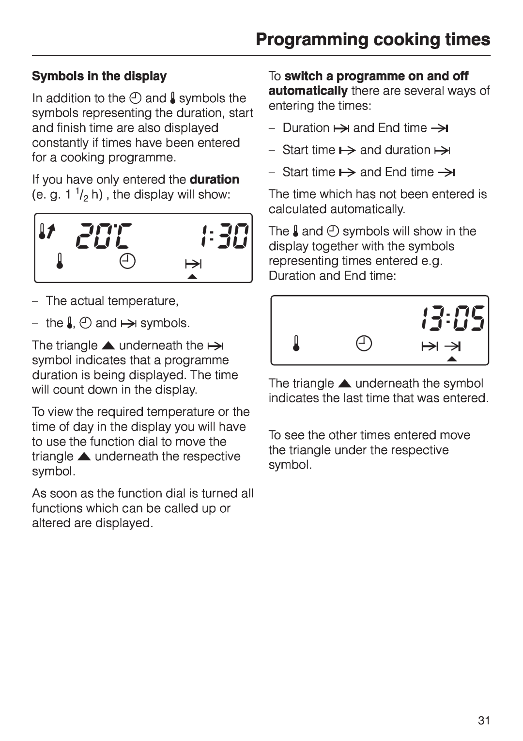Miele H334B, H 344-2 B manual Symbols in the display, Programming cooking times 