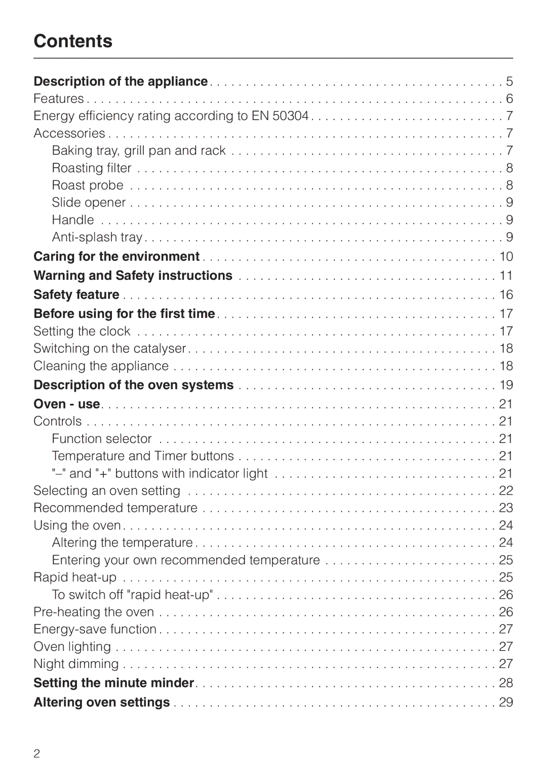 Miele H 387-1 B KAT manual Contents 