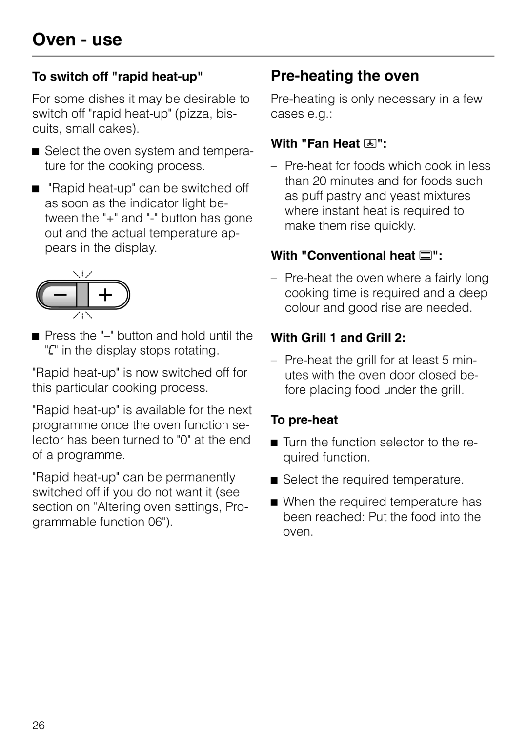 Miele H 387-1 B KAT manual Pre-heating the oven 