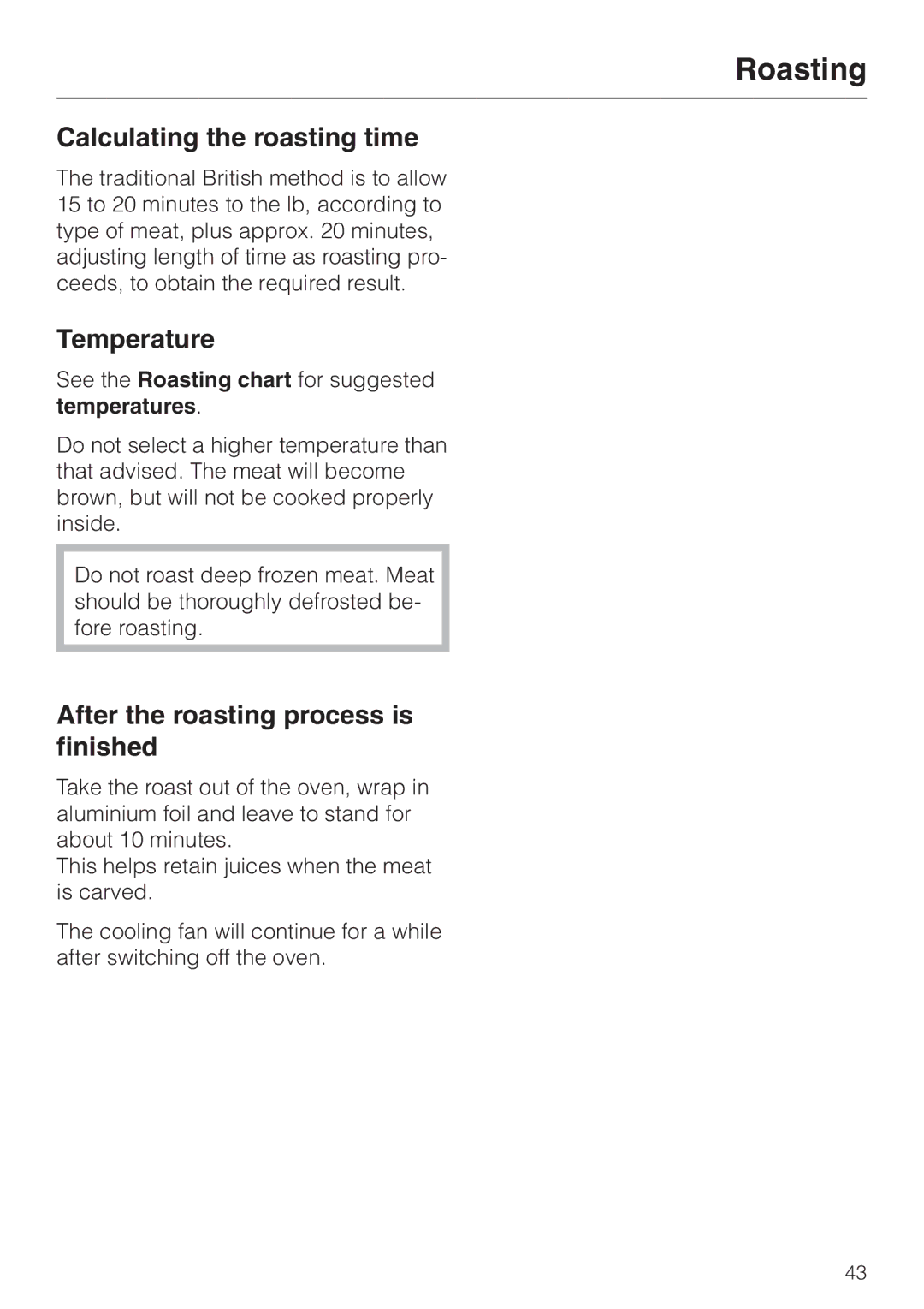 Miele H 387-1 B KAT manual Calculating the roasting time, Temperature, After the roasting process is finished 