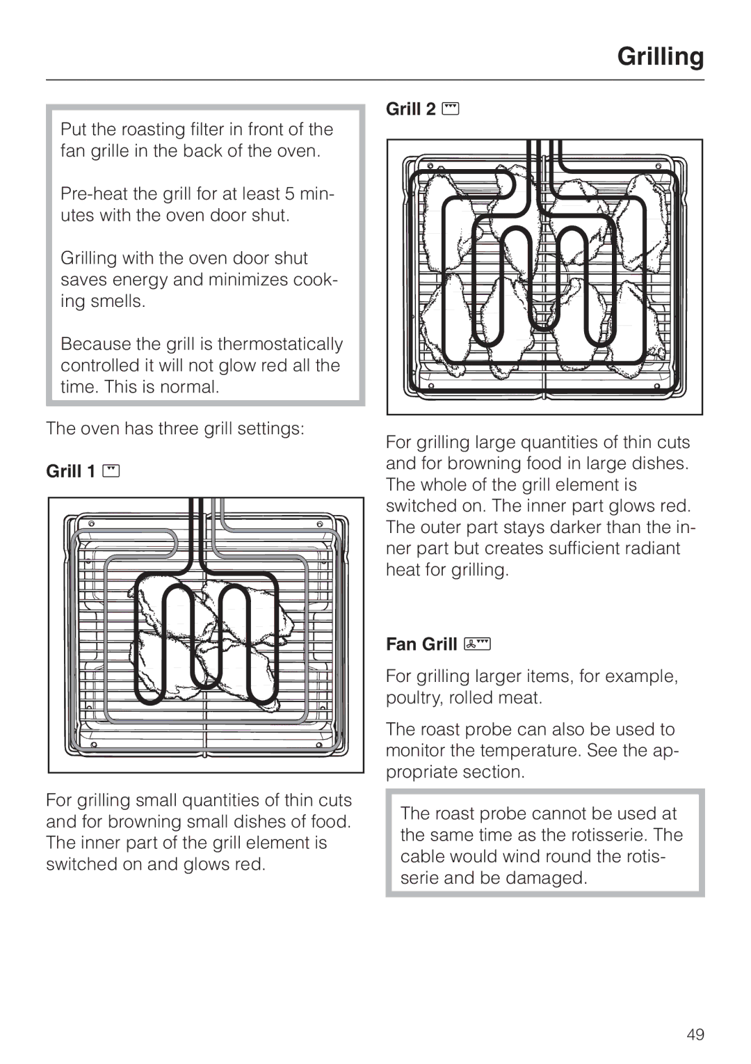 Miele H 387-1 B KAT manual Grilling, Grill 2 n, Grill 1 m, Fan Grill N 