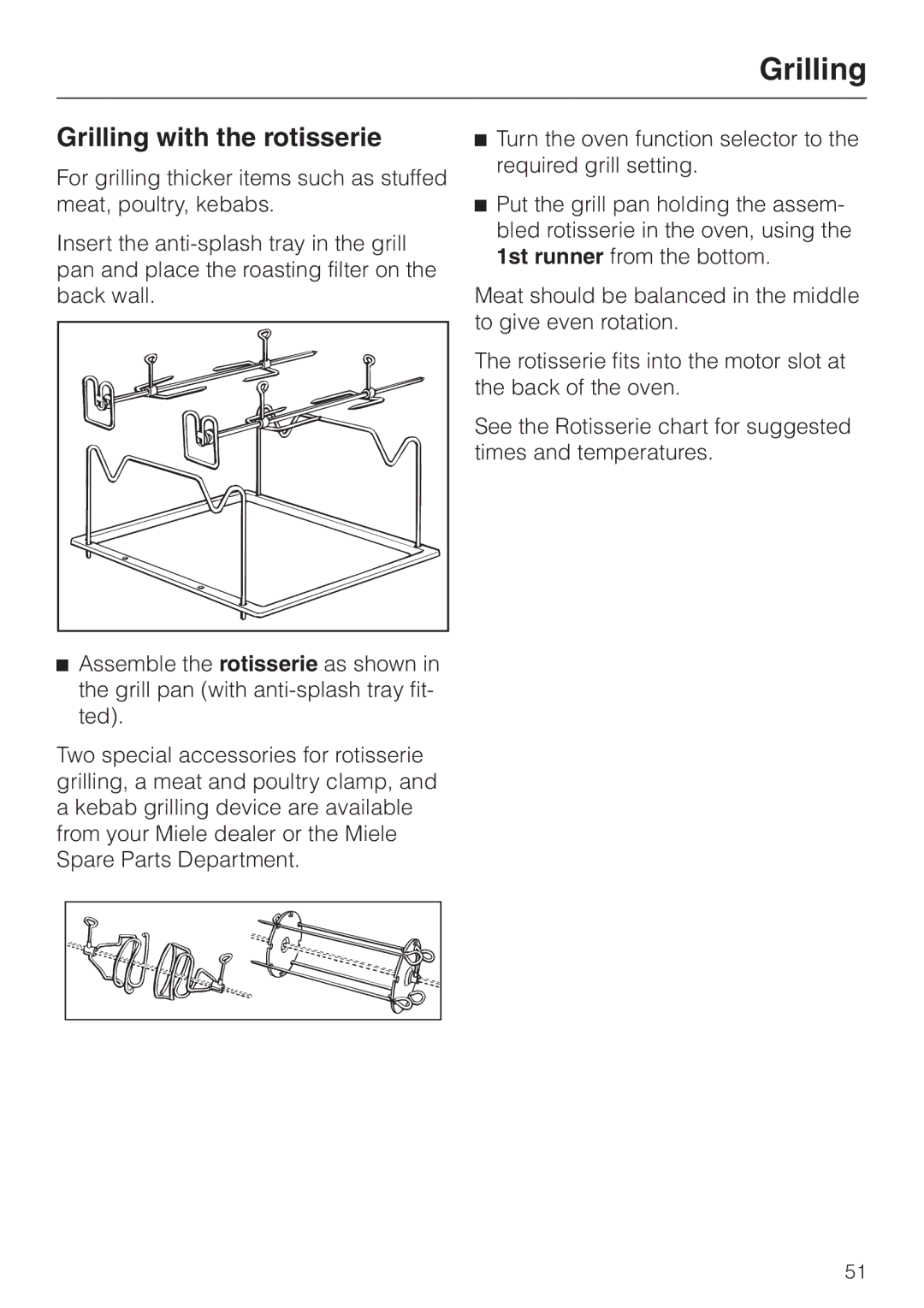 Miele H 387-1 B KAT manual Grilling with the rotisserie 