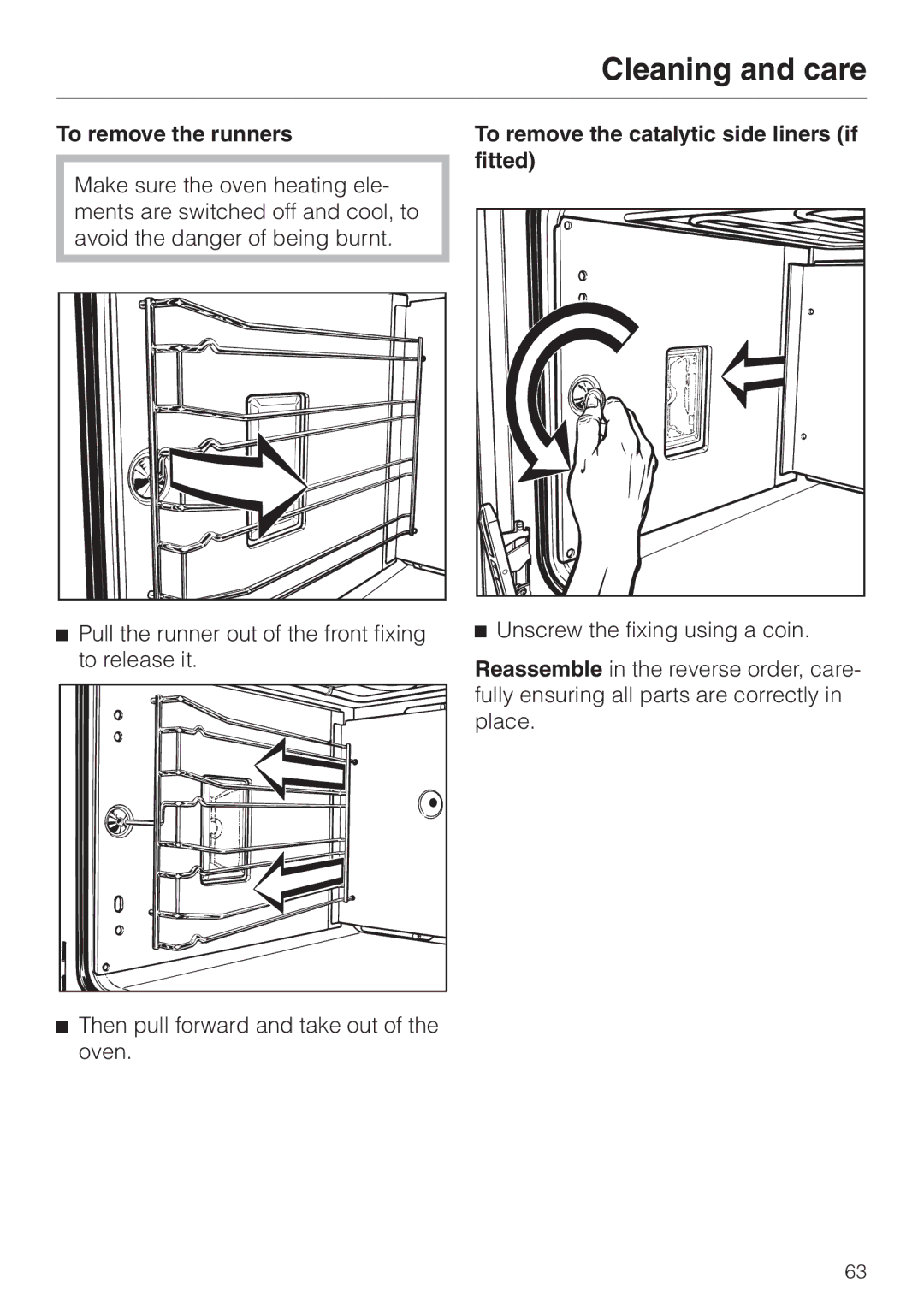 Miele H 387-1 B KAT manual To remove the runners 