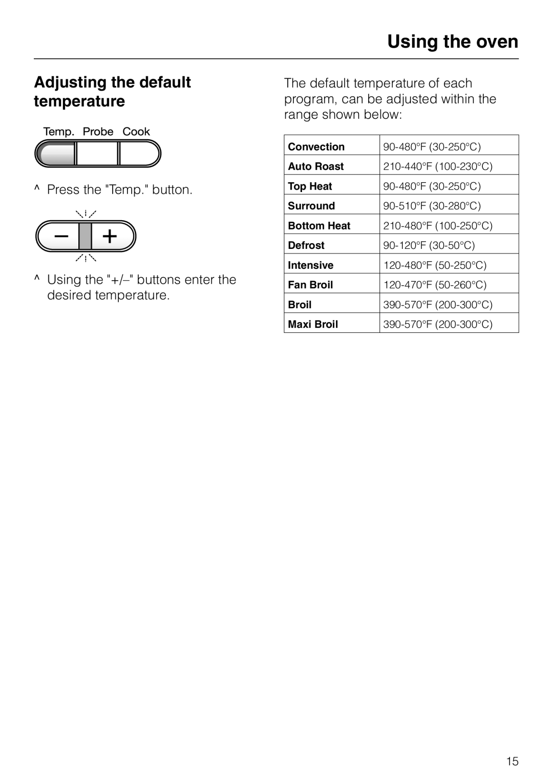 Miele H 387-1 BP KAT, H 387-2 BP KAT manual Adjusting the default temperature 