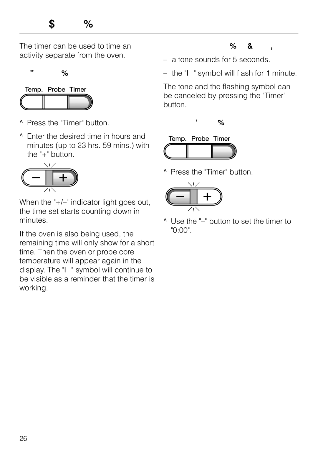 Miele H 387-2 BP KAT manual Setting the timer, To set the timer, At the end of the timed period, To cancel the timer 