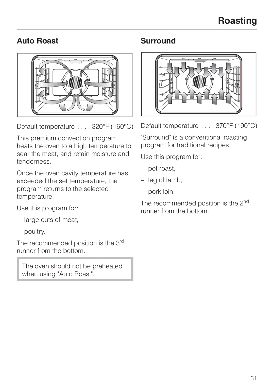 Miele H 387-1 BP KAT, H 387-2 BP KAT manual Roasting, Auto Roast Surround 