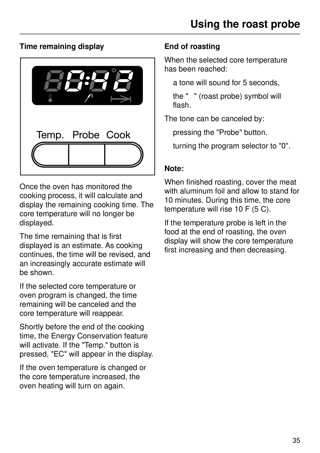 Miele H 387-1 BP KAT, H 387-2 BP KAT manual Time remaining display, End of roasting 