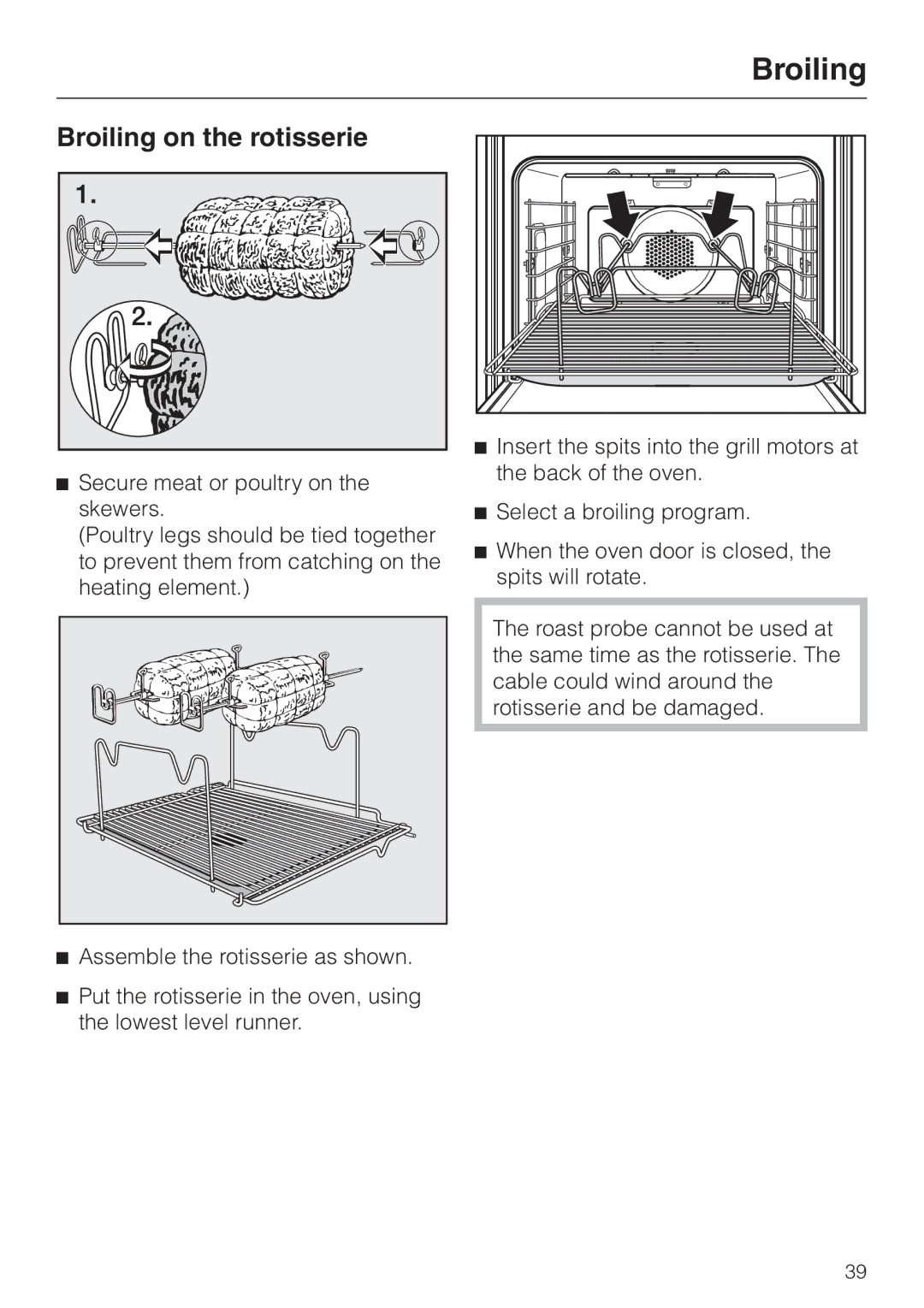 Miele H 387-1 BP KAT, H 387-2 BP KAT manual Broiling on the rotisserie, Assemble the rotisserie as shown 