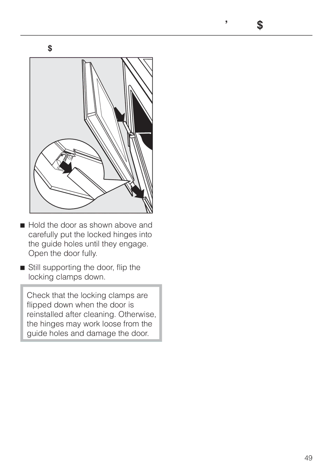 Miele H 387-1 BP KAT, H 387-2 BP KAT manual Refitting the oven door 