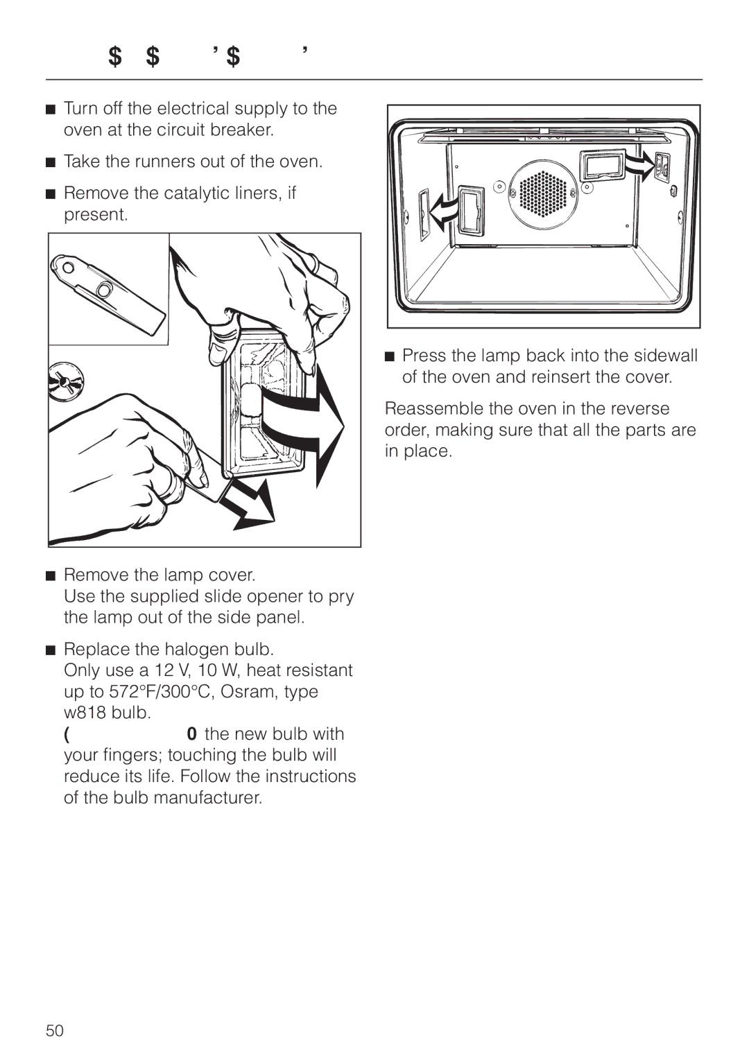 Miele H 387-2 BP KAT, H 387-1 BP KAT manual Changing the light bulb 