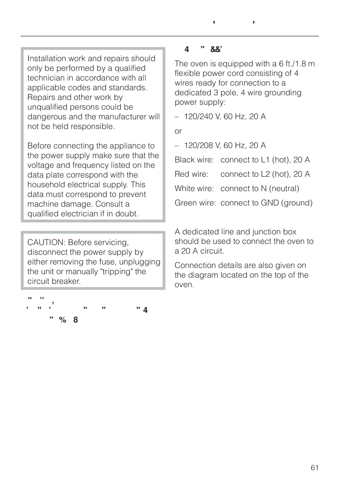 Miele H 387-1 BP KAT, H 387-2 BP KAT manual Electrical connection 