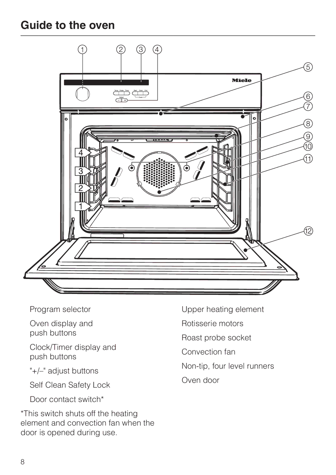 Miele H 387-2 BP KAT, H 387-1 BP KAT manual Guide to the oven 