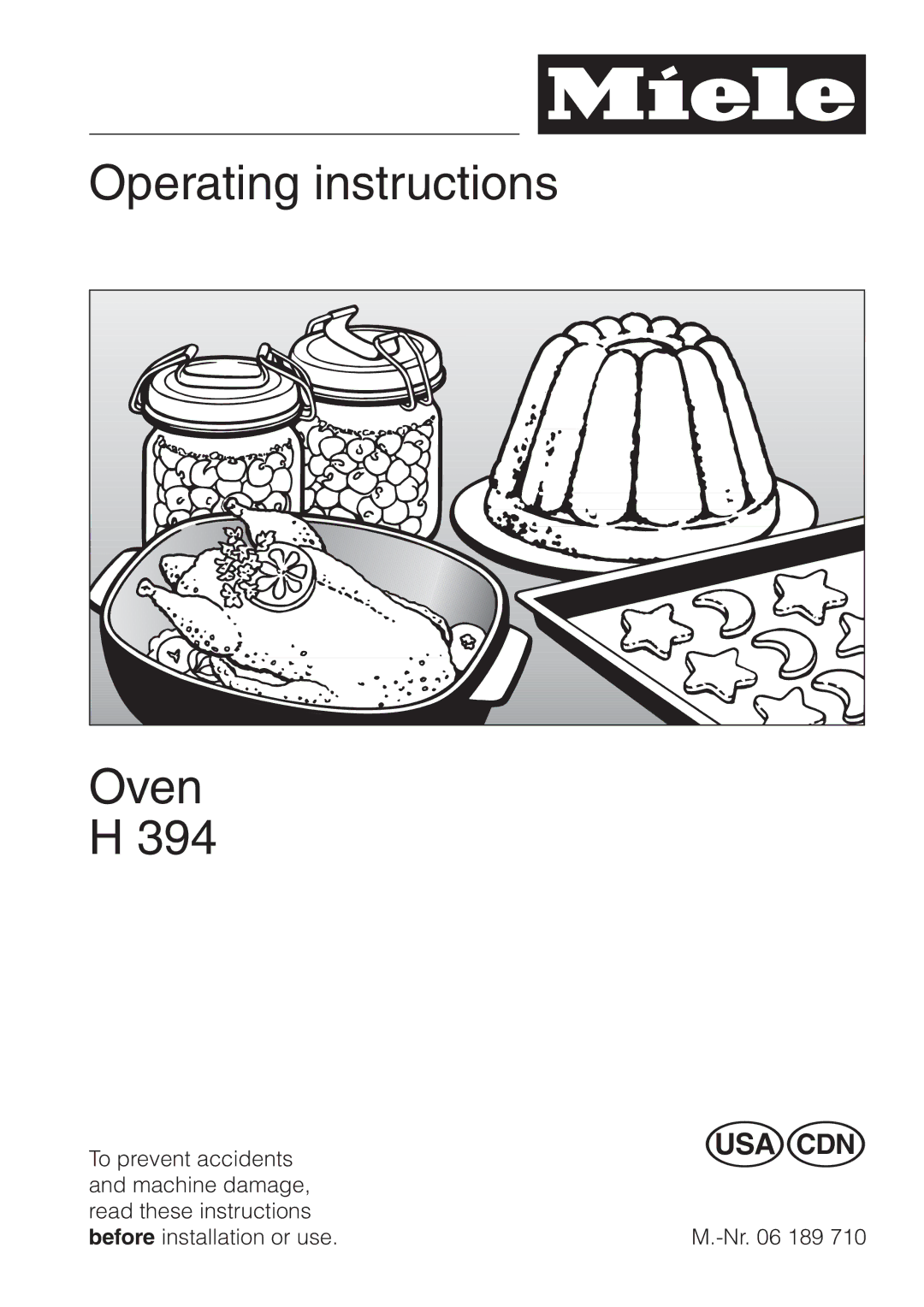 Miele H 394 manual Operating instructions Oven 394 