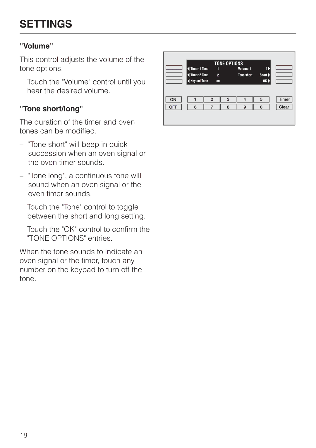 Miele H 394 manual Volume, Tone short/long 