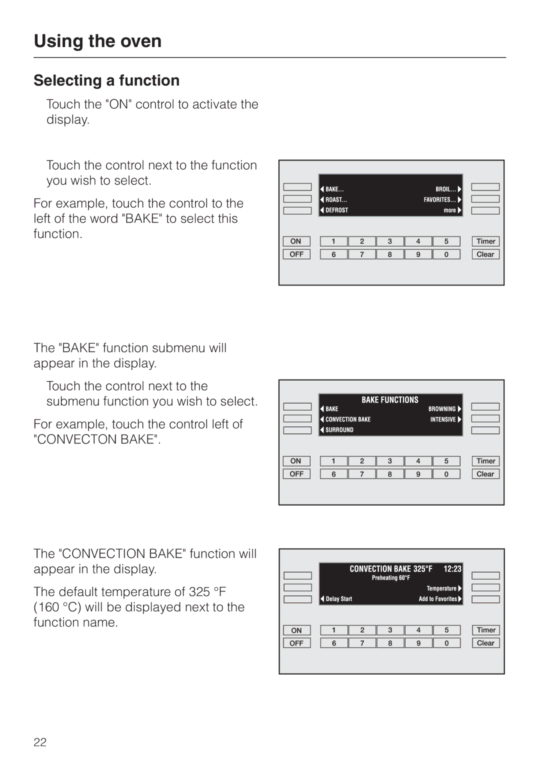 Miele H 394 manual Using the oven, Selecting a function 