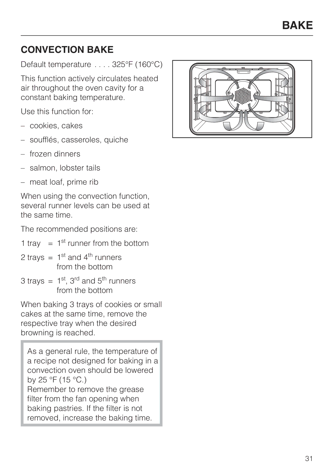 Miele H 394 manual Convection Bake 