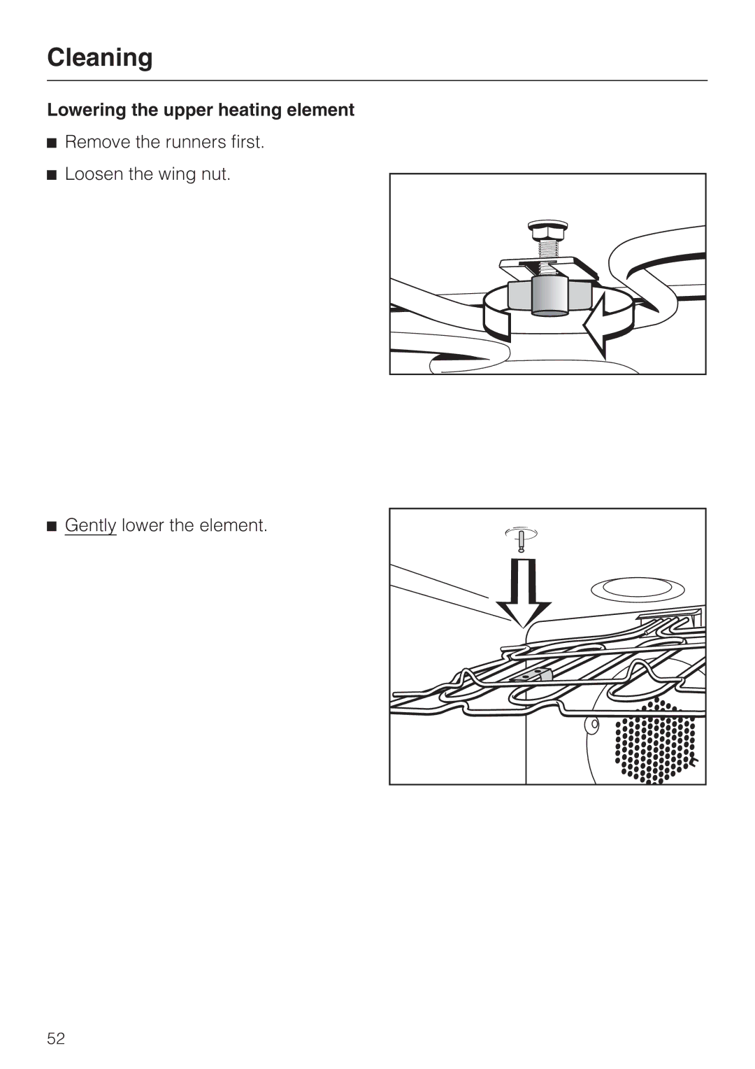 Miele H 394 manual Lowering the upper heating element 