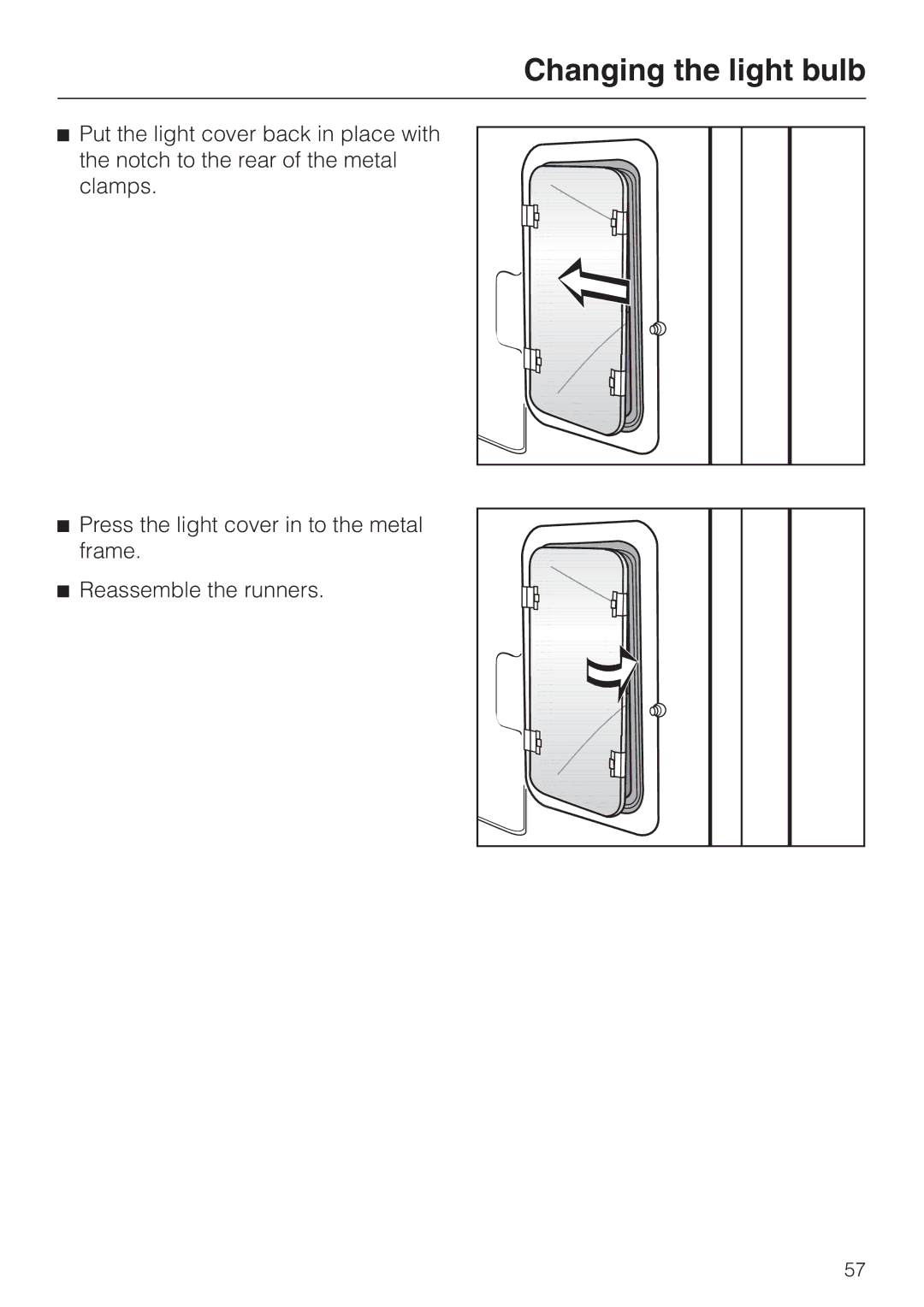 Miele H 394 manual Changing the light bulb 