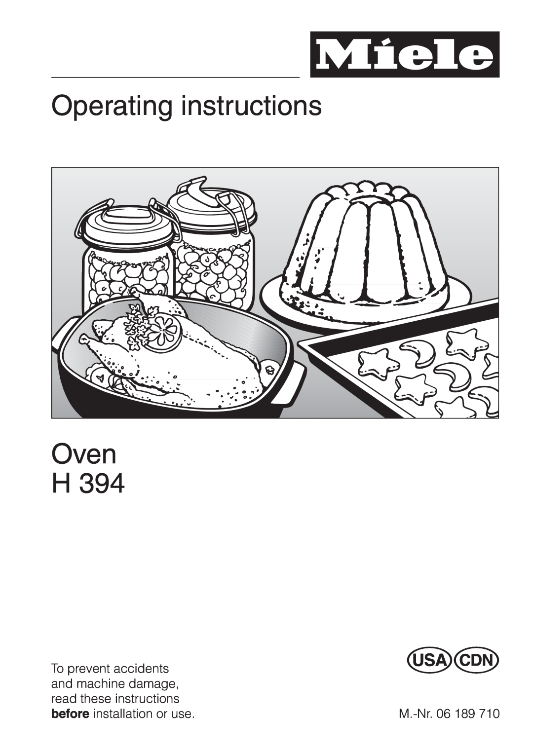 Miele H 394 manual Operating instructions, Oven 