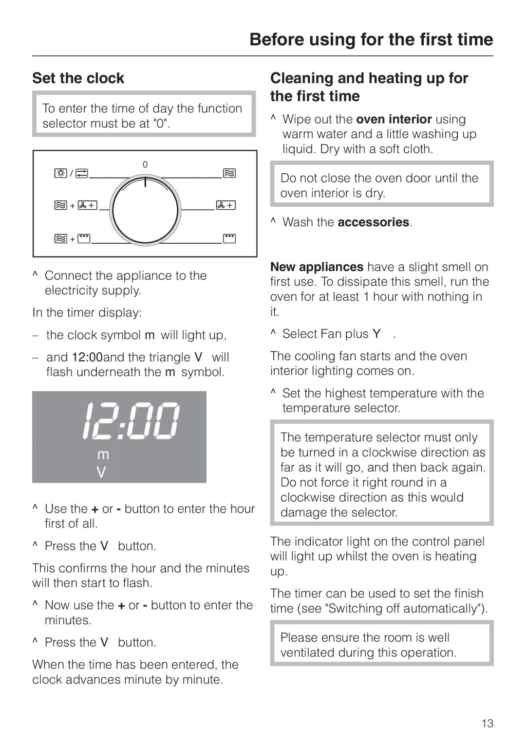 Miele H 4020 BM, H 4010 BM manual Before using for the first time, Set the clock, Cleaning and heating up for the first time 