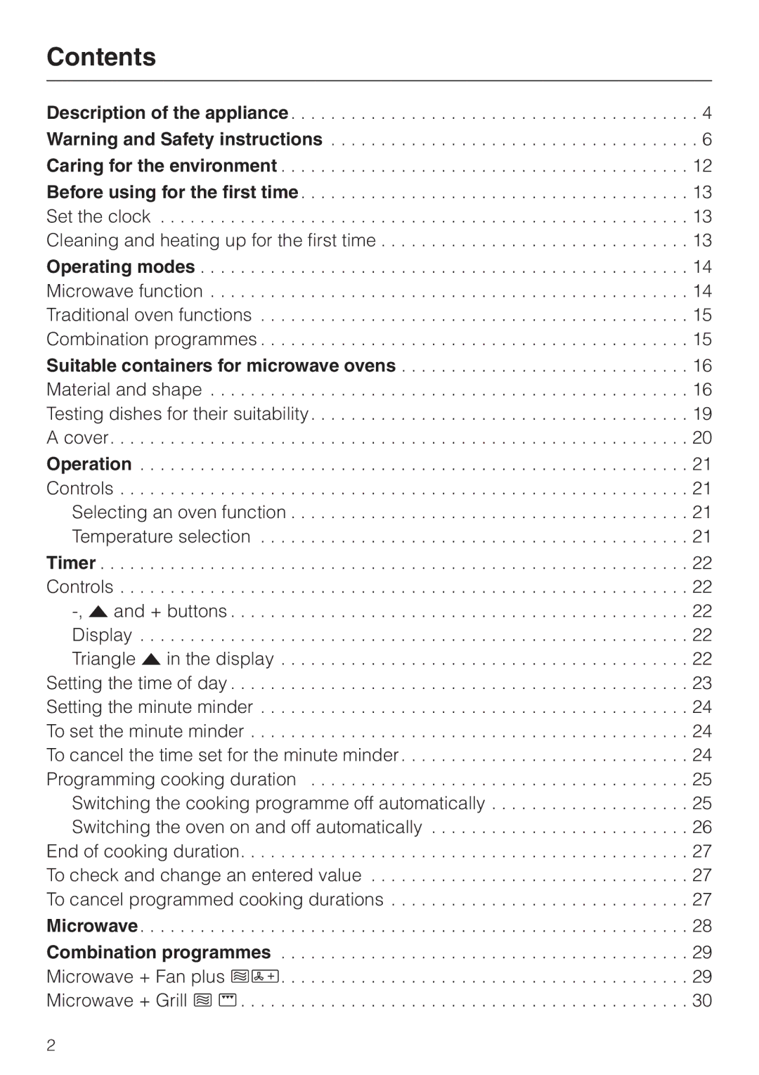 Miele H 4010 BM, H 4020 BM manual Contents 