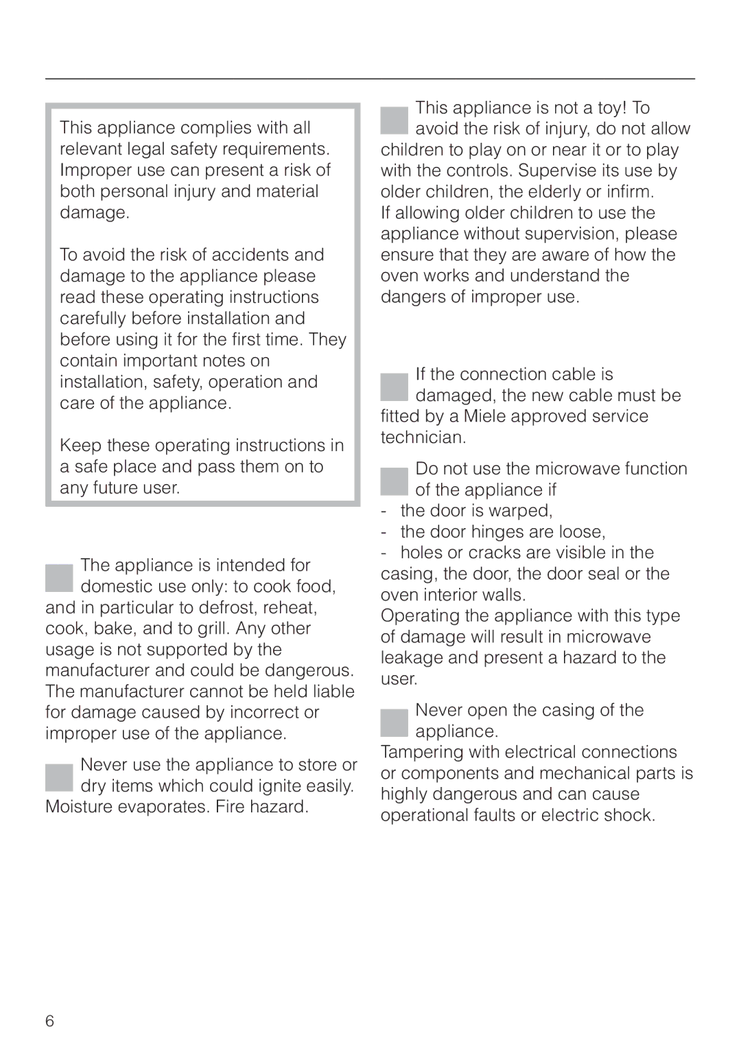 Miele H 4010 BM, H 4020 BM manual Correct use, Technical safety 