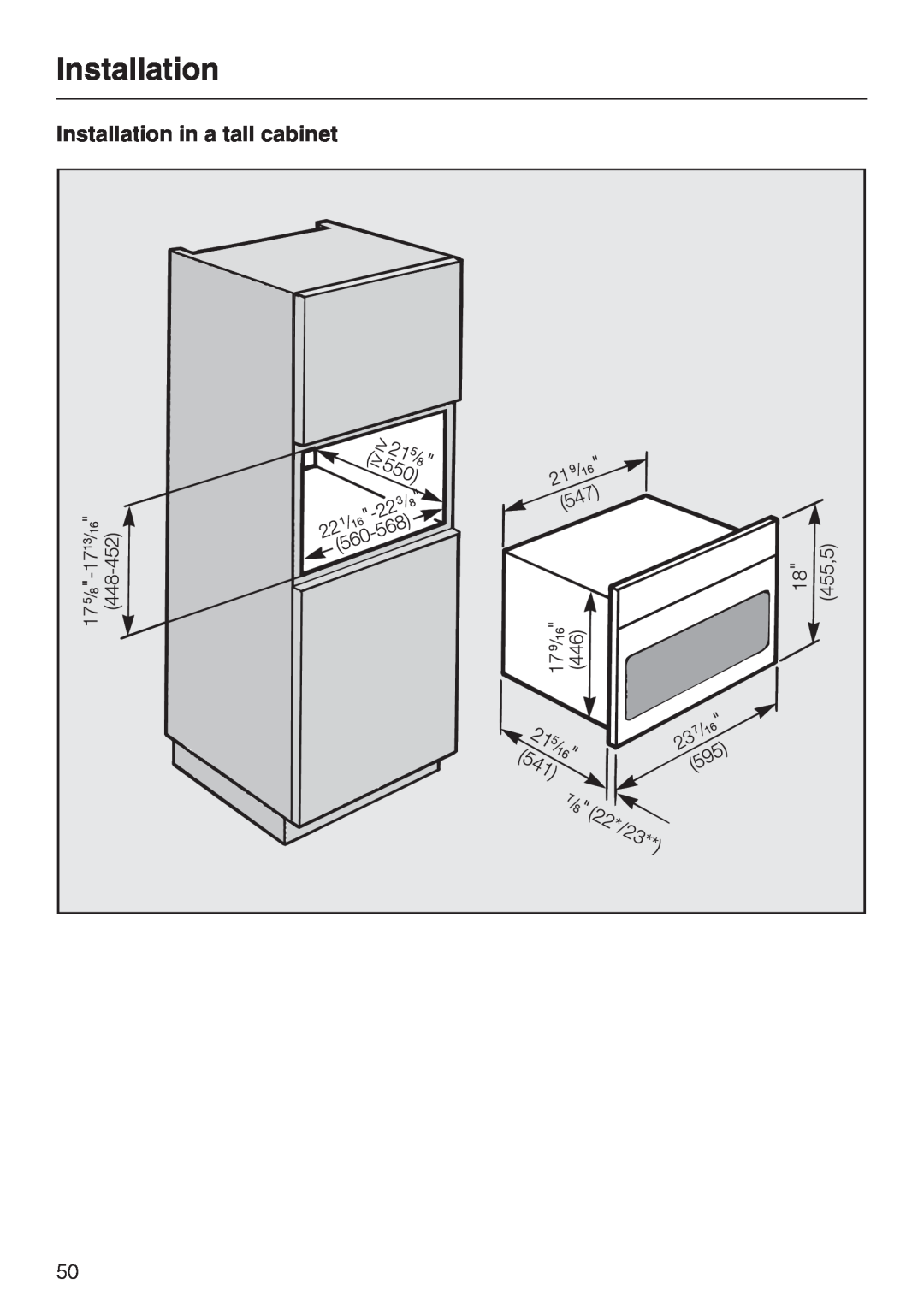 Miele H 4042 BM installation instructions Installation in a tall cabinet 