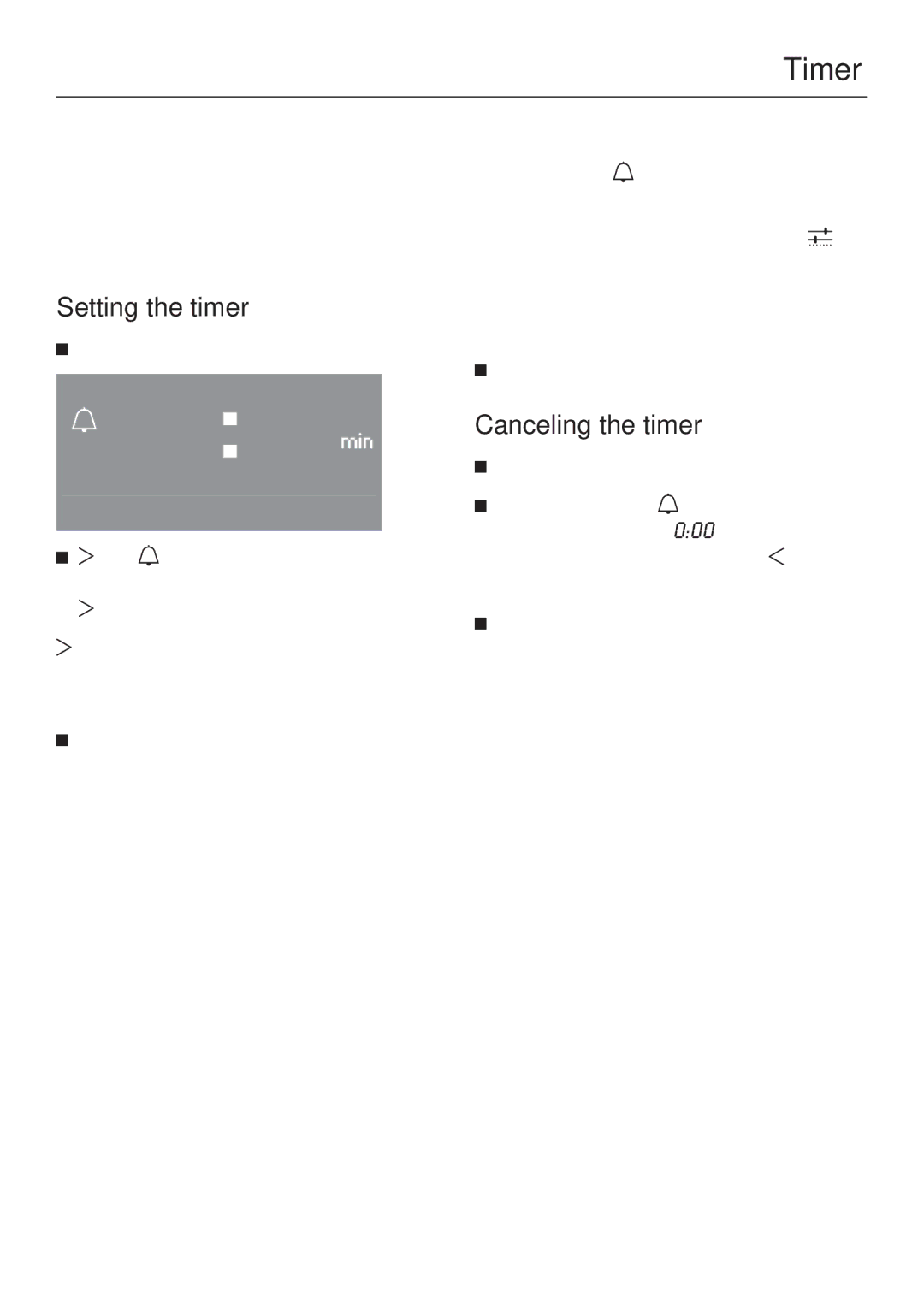 Miele H 4044 BM installation instructions Timer, Setting the timer, Canceling the timer 