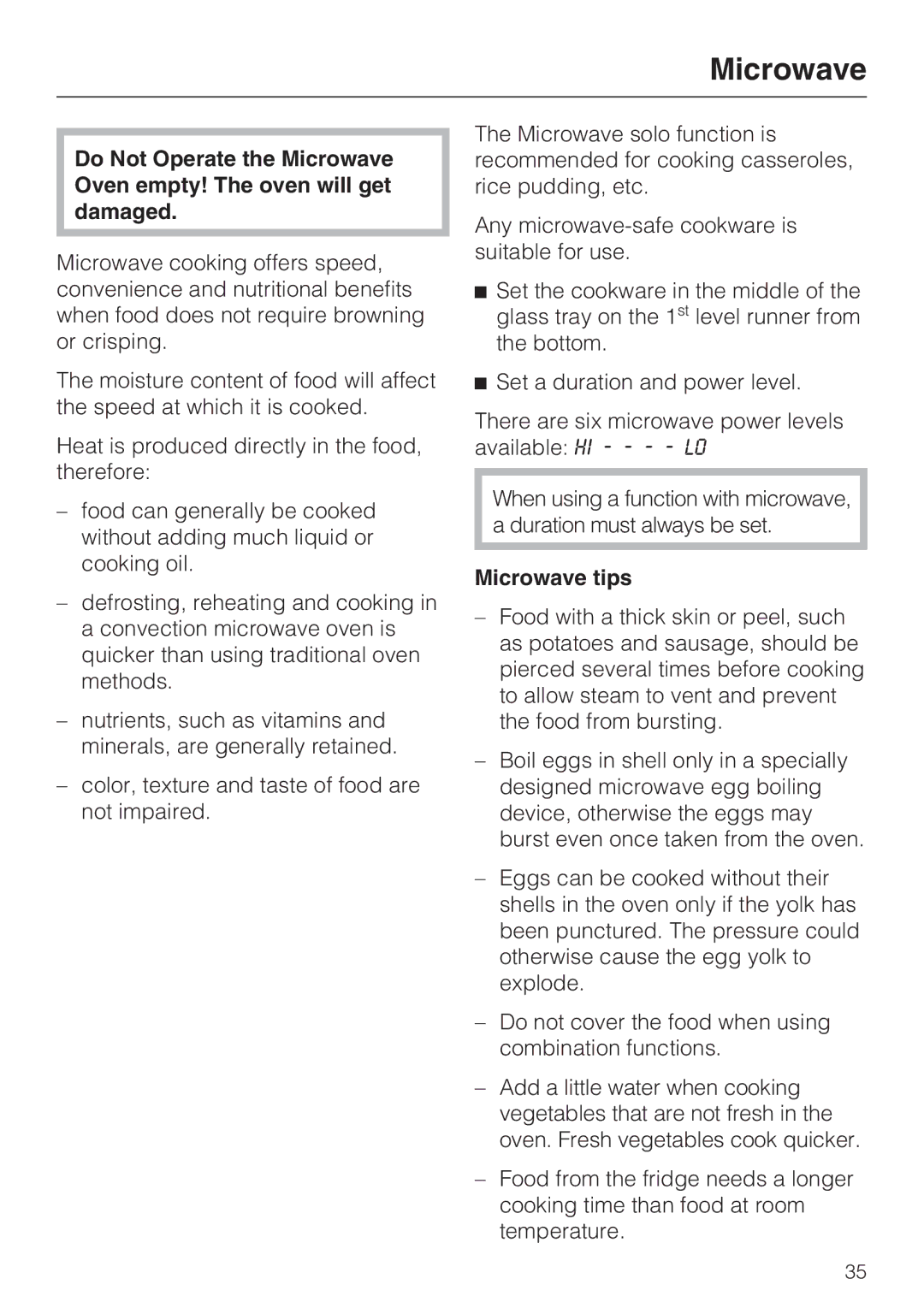 Miele H 4044 BM installation instructions Microwave tips 