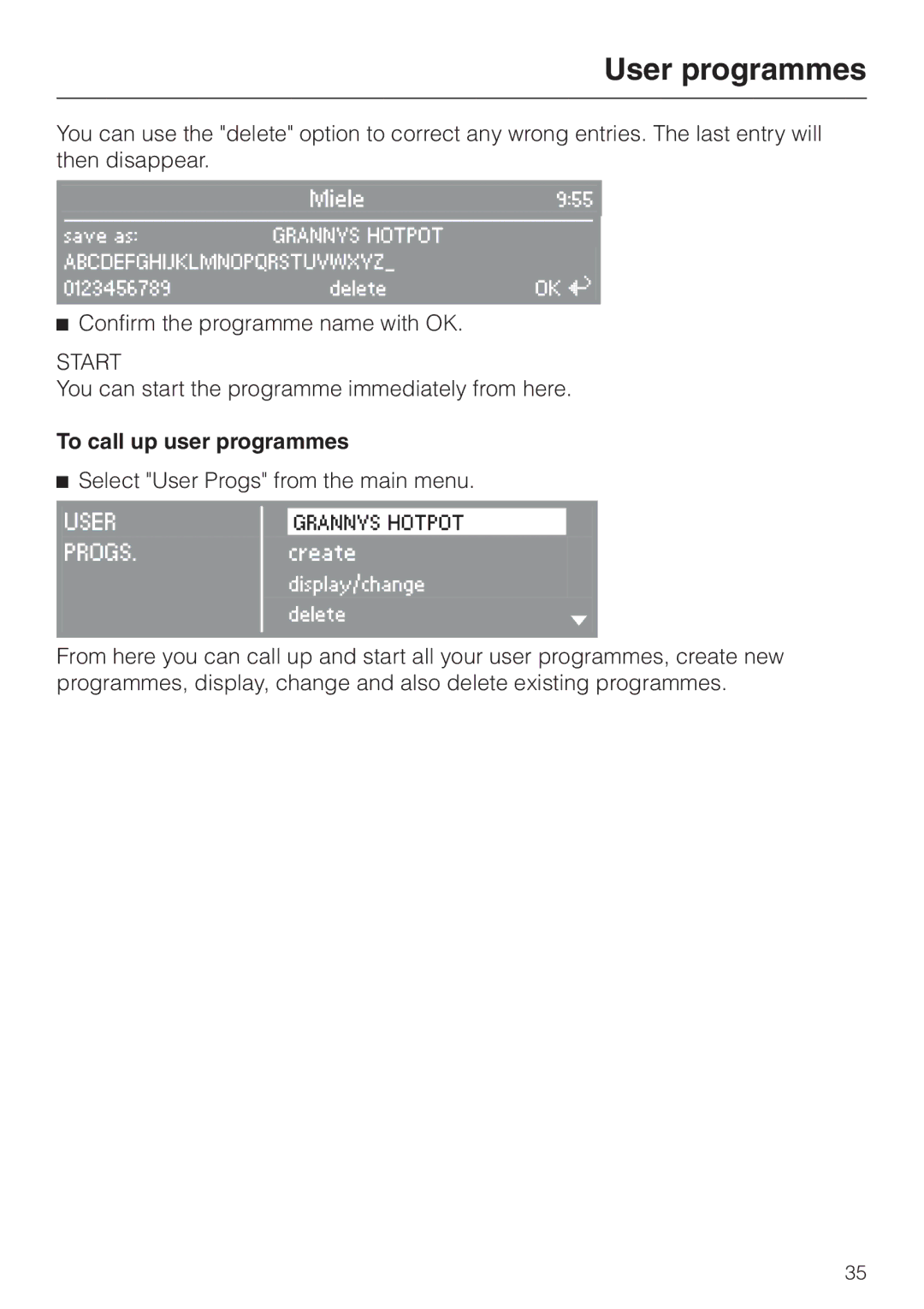 Miele H 4050 BM, H 4060 BM manual To call up user programmes 