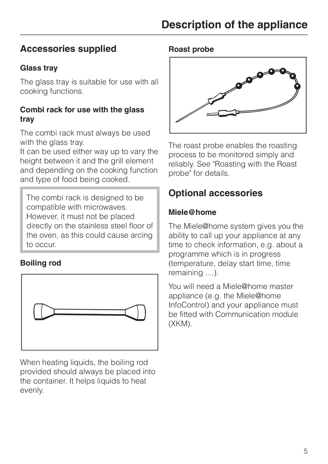 Miele H 4050 BM, H 4060 BM manual Accessories supplied, Optional accessories 