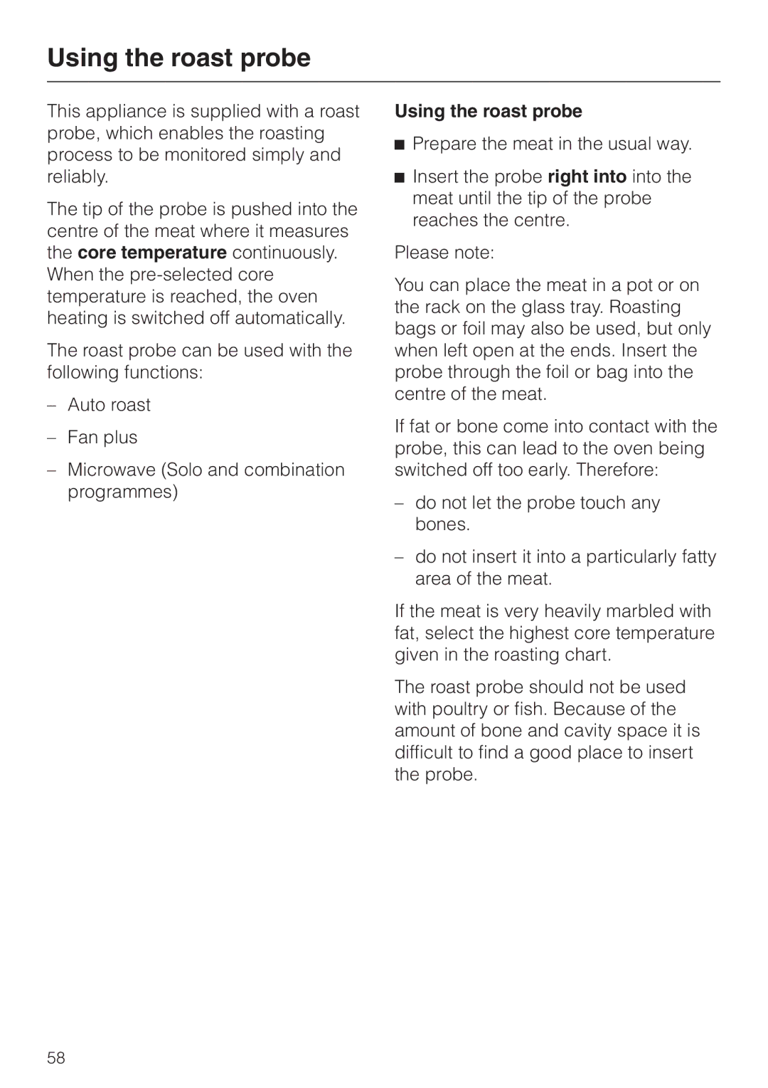 Miele H 4060 BM, H 4050 BM manual Using the roast probe 