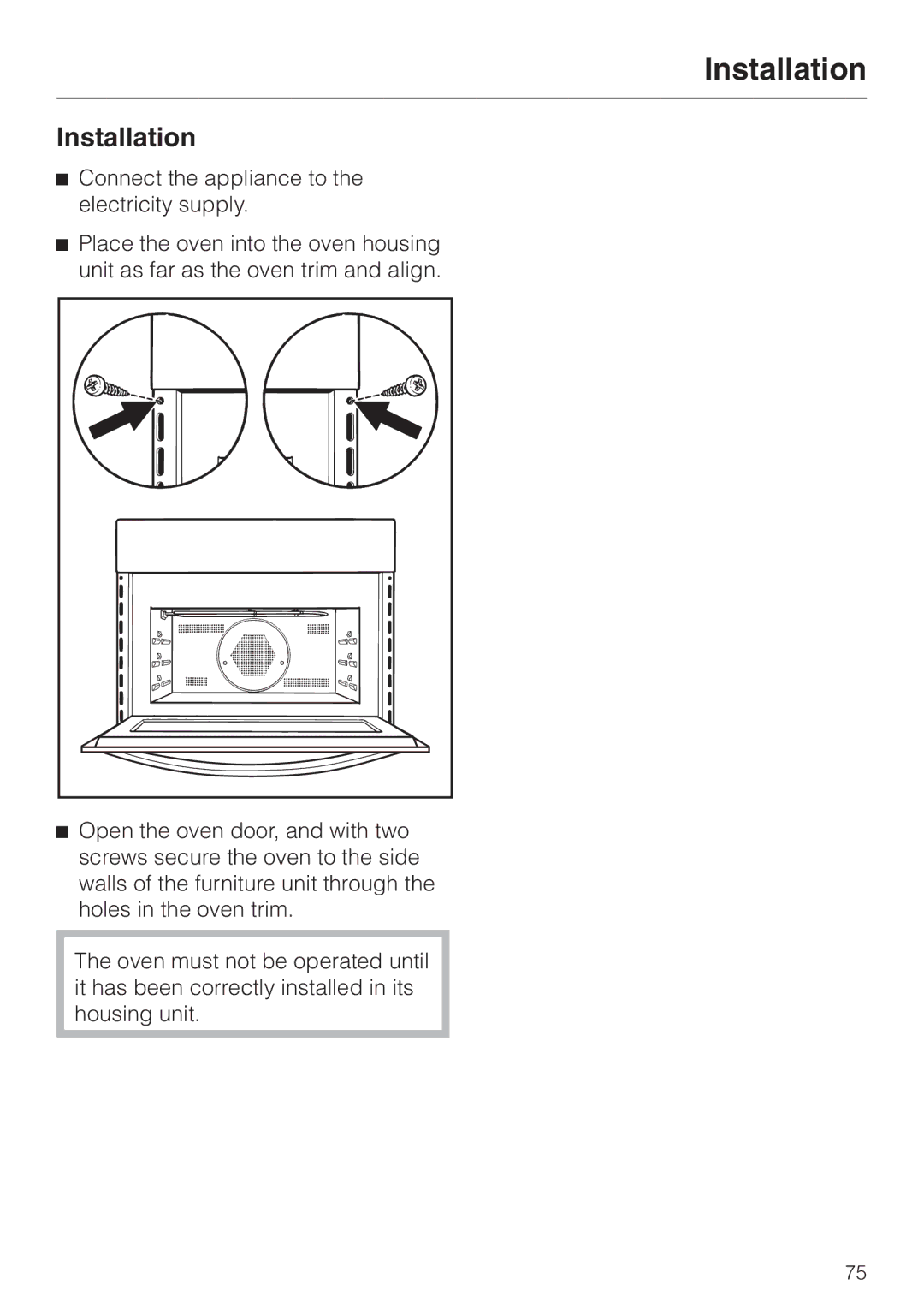 Miele H 4050 BM, H 4060 BM manual Installation 