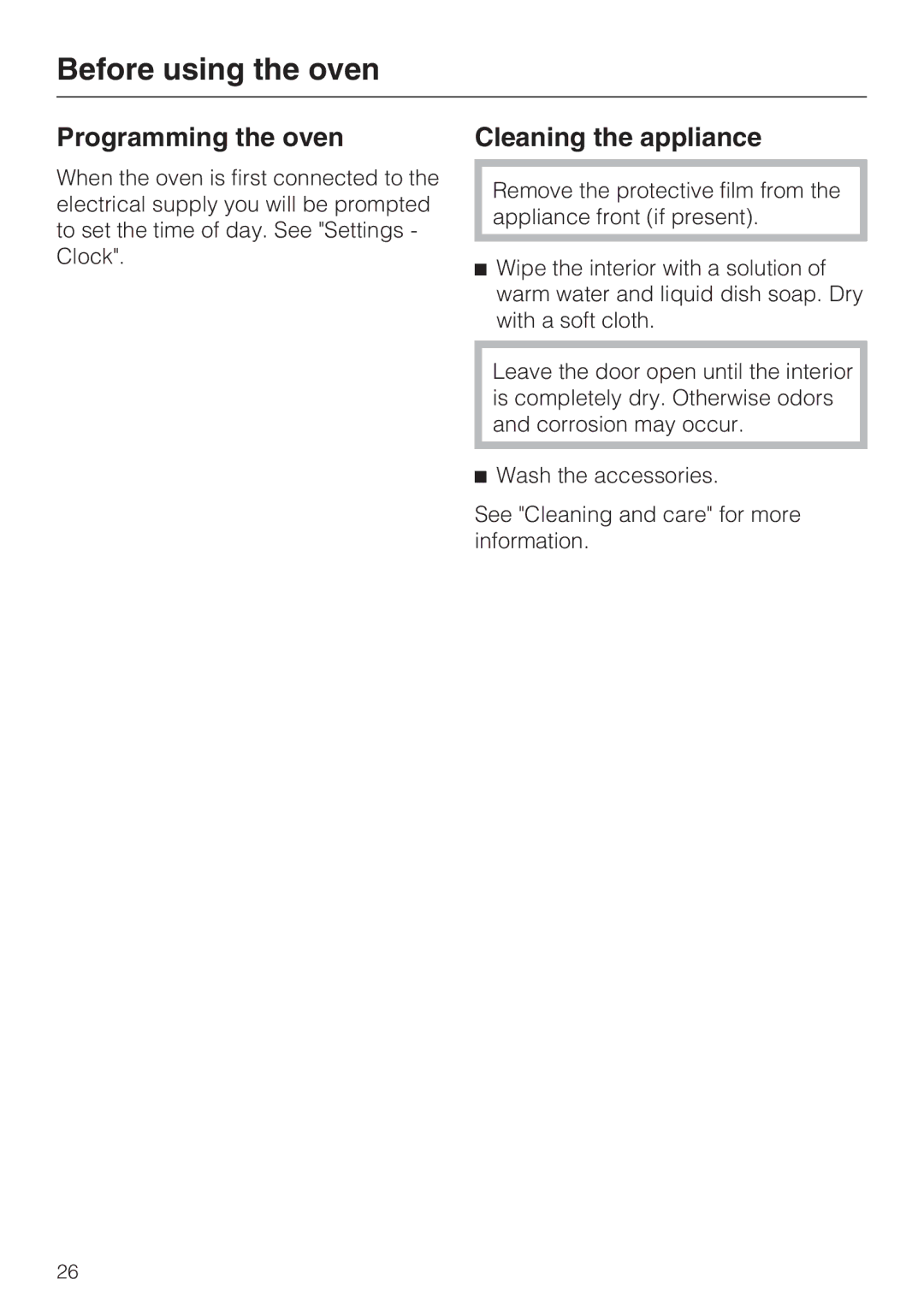 Miele H 4086 BM, H 4084 BM installation instructions Before using the oven, Programming the oven, Cleaning the appliance 