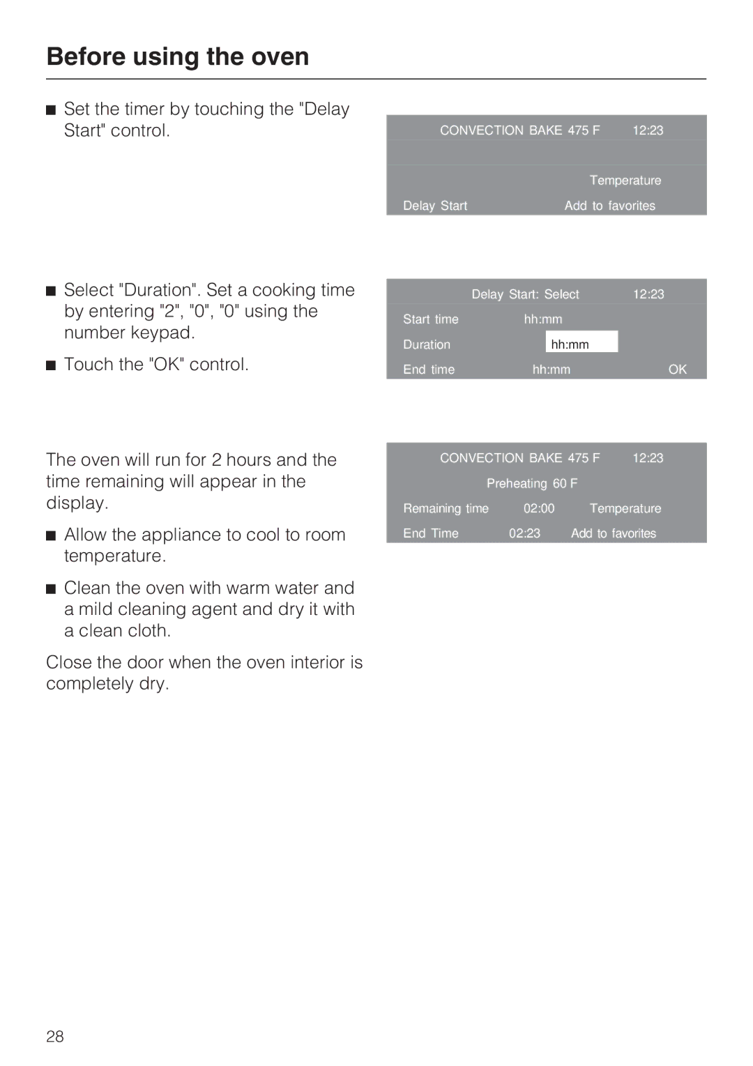 Miele H 4086 BM, H 4084 BM installation instructions Set the timer by touching the Delay Start control 