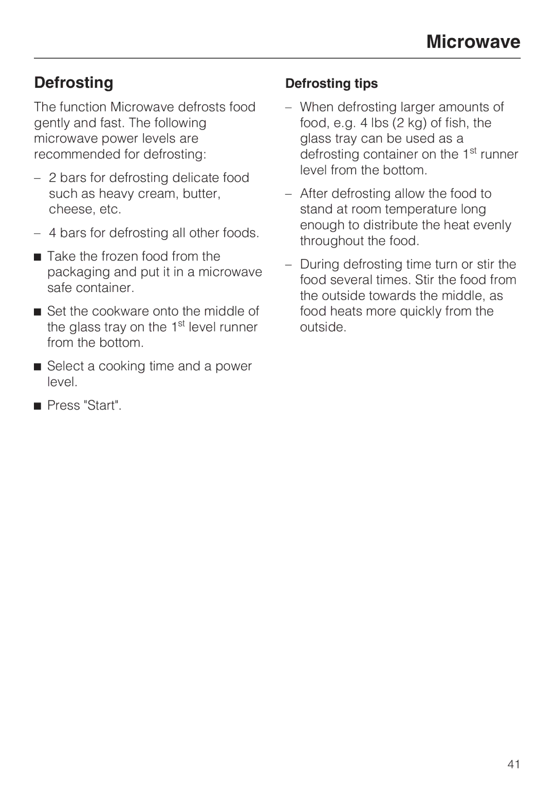 Miele H 4084 BM, H 4086 BM installation instructions Defrosting tips 