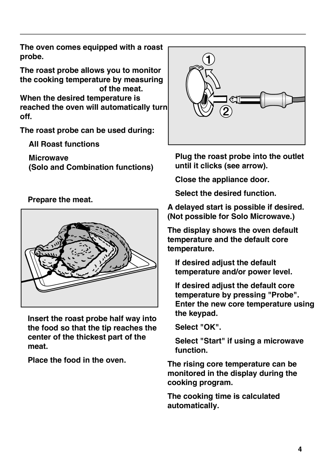 Miele H 4084 BM, H 4086 BM installation instructions Using the roast probe 