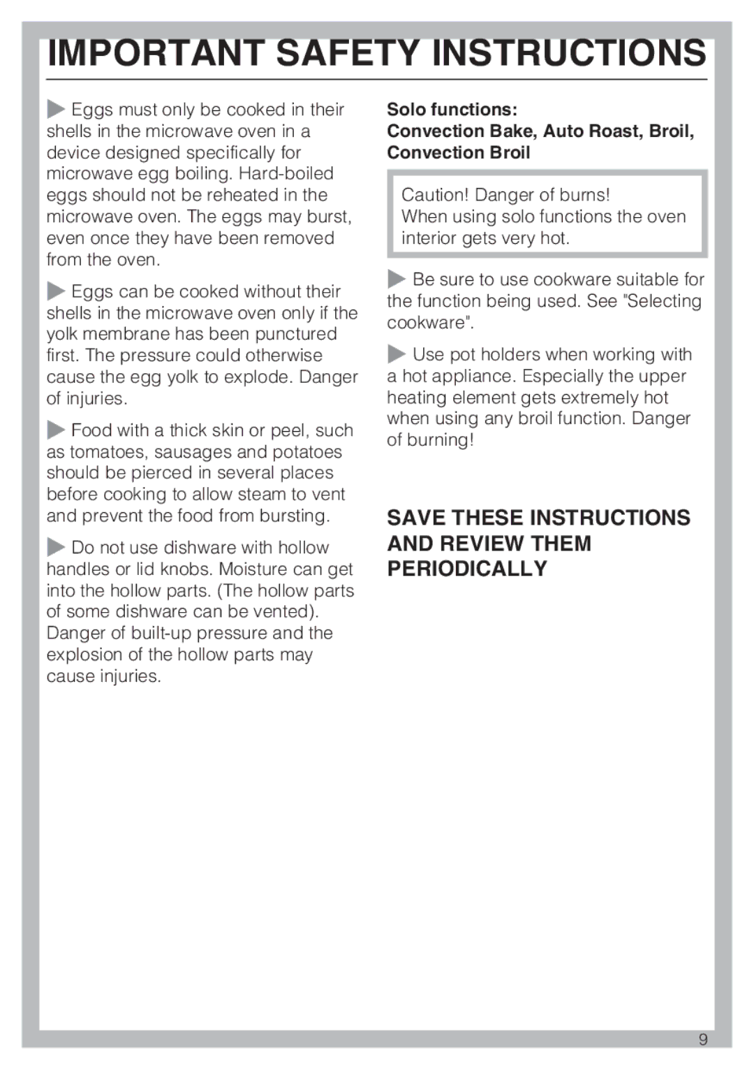 Miele H 4084 BM, H 4086 BM installation instructions Save These Instructions and Review Them Periodically 