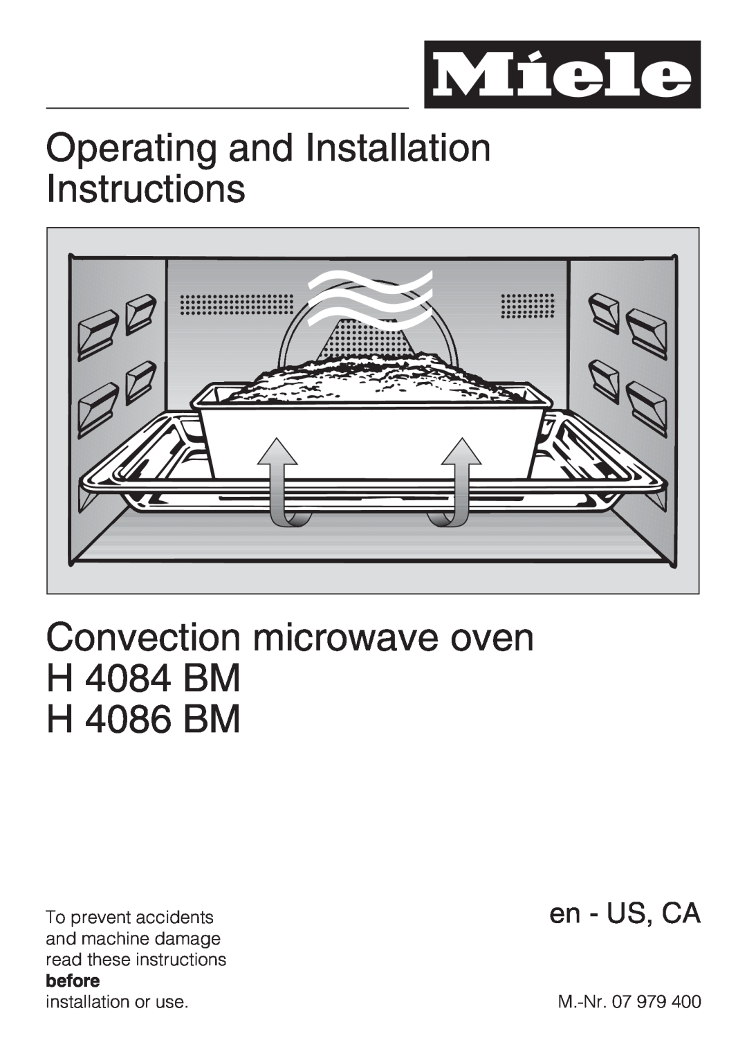 Miele H 4084 BM, H 4086 BM installation instructions Operating and Installation, Instructions, en - US, CA 