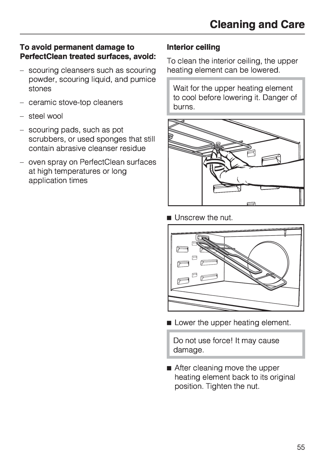 Miele H 4084 BM, H 4086 BM installation instructions Interior ceiling, Cleaning and Care 