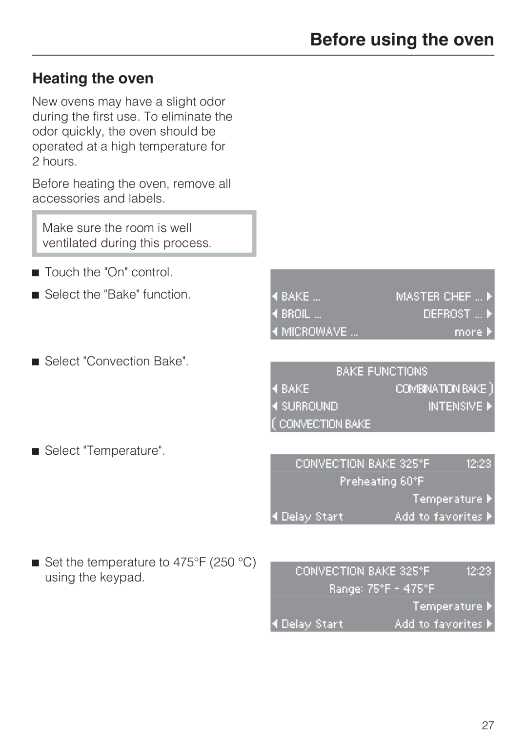 Miele H4082BM, H 4088 BM installation instructions Heating the oven 