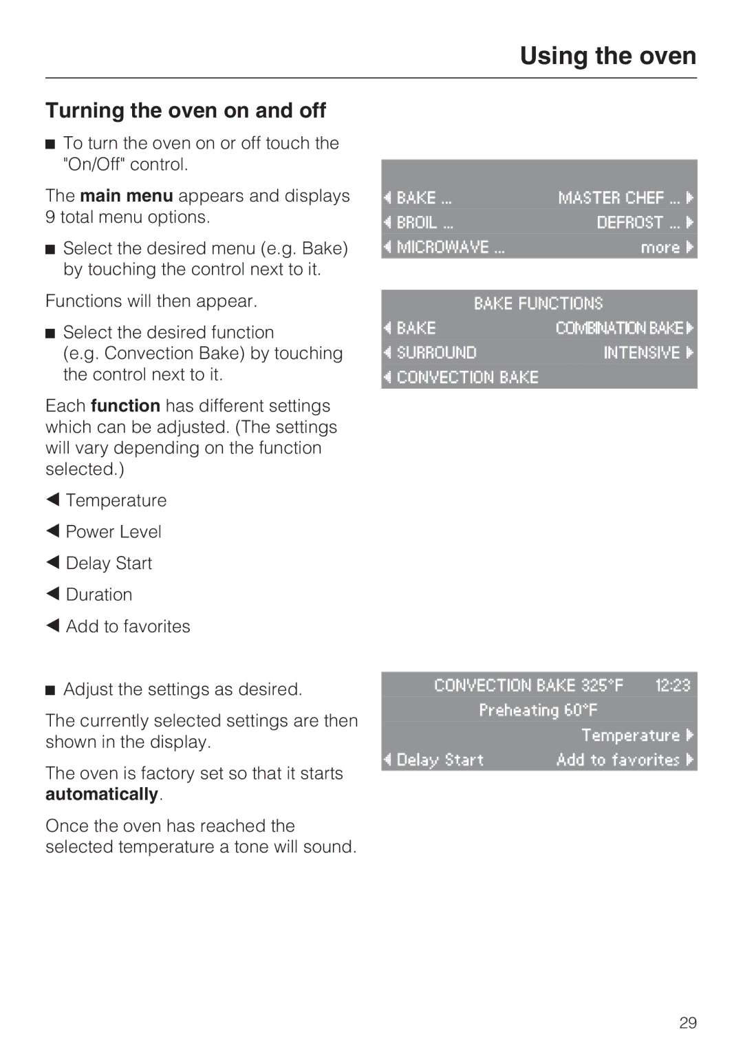 Miele H4082BM, H 4088 BM installation instructions Using the oven 