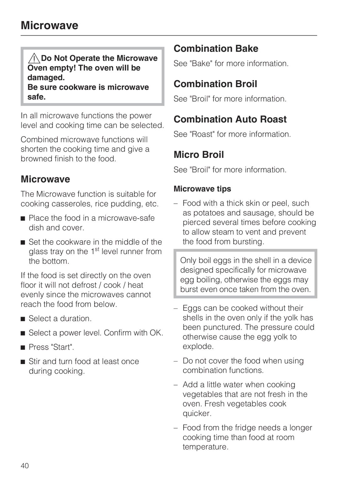 Miele H 4088 BM, H4082BM installation instructions Combination Auto Roast, Microwave tips 