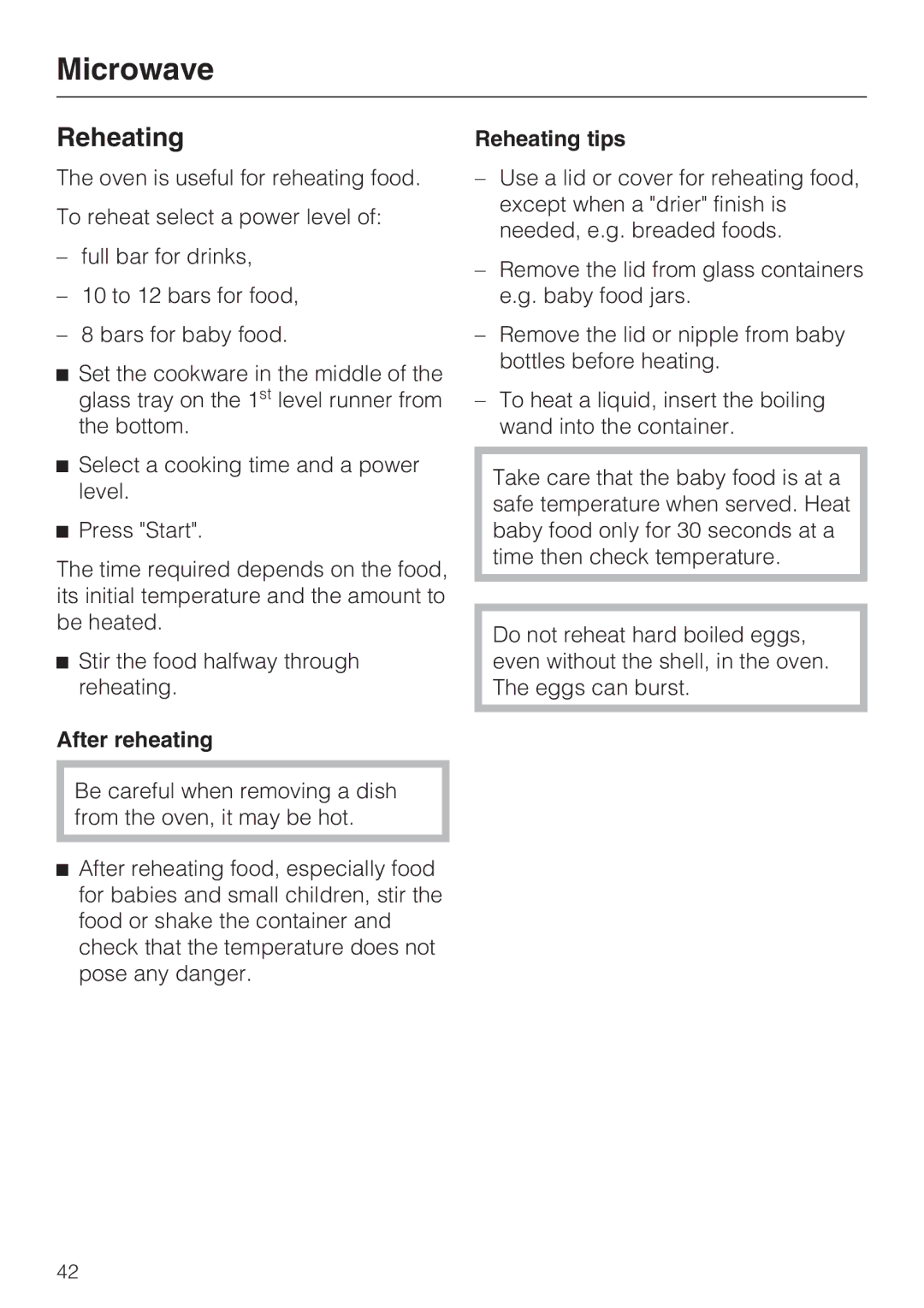 Miele H 4088 BM, H4082BM installation instructions After reheating, Reheating tips 