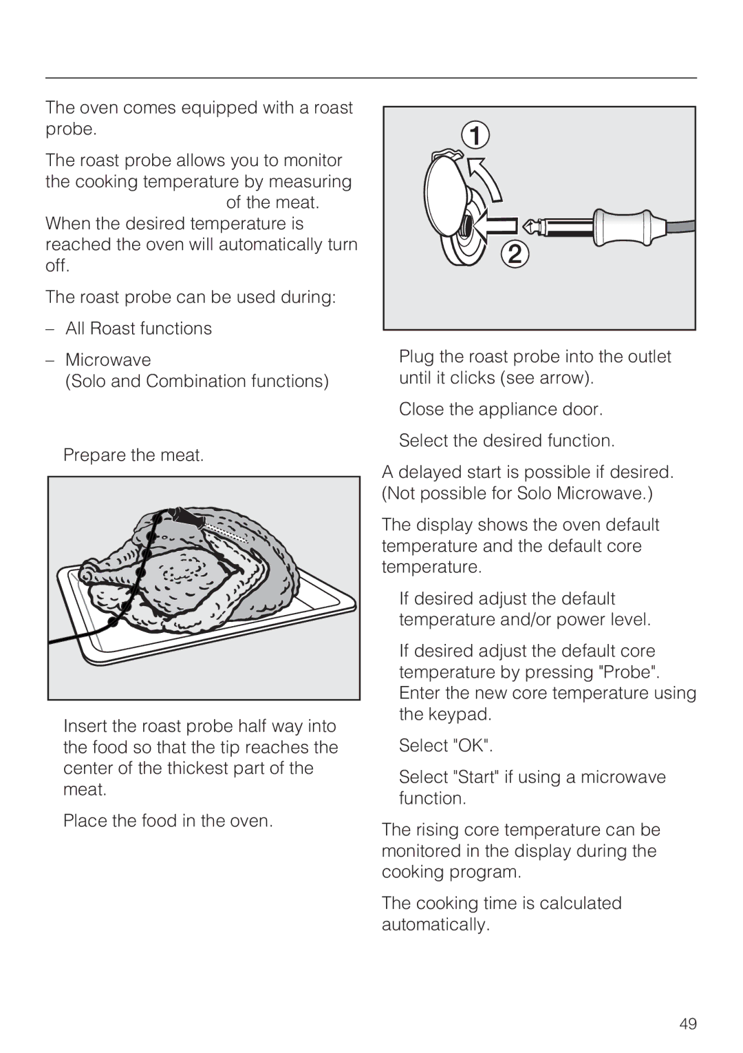 Miele H4082BM, H 4088 BM installation instructions Using the roast probe 