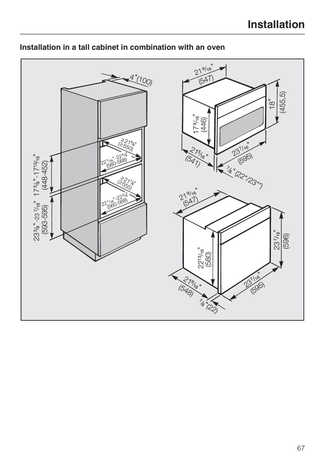 Miele H4082BM, H 4088 BM installation instructions Installation in a tall cabinet in combination with an oven 