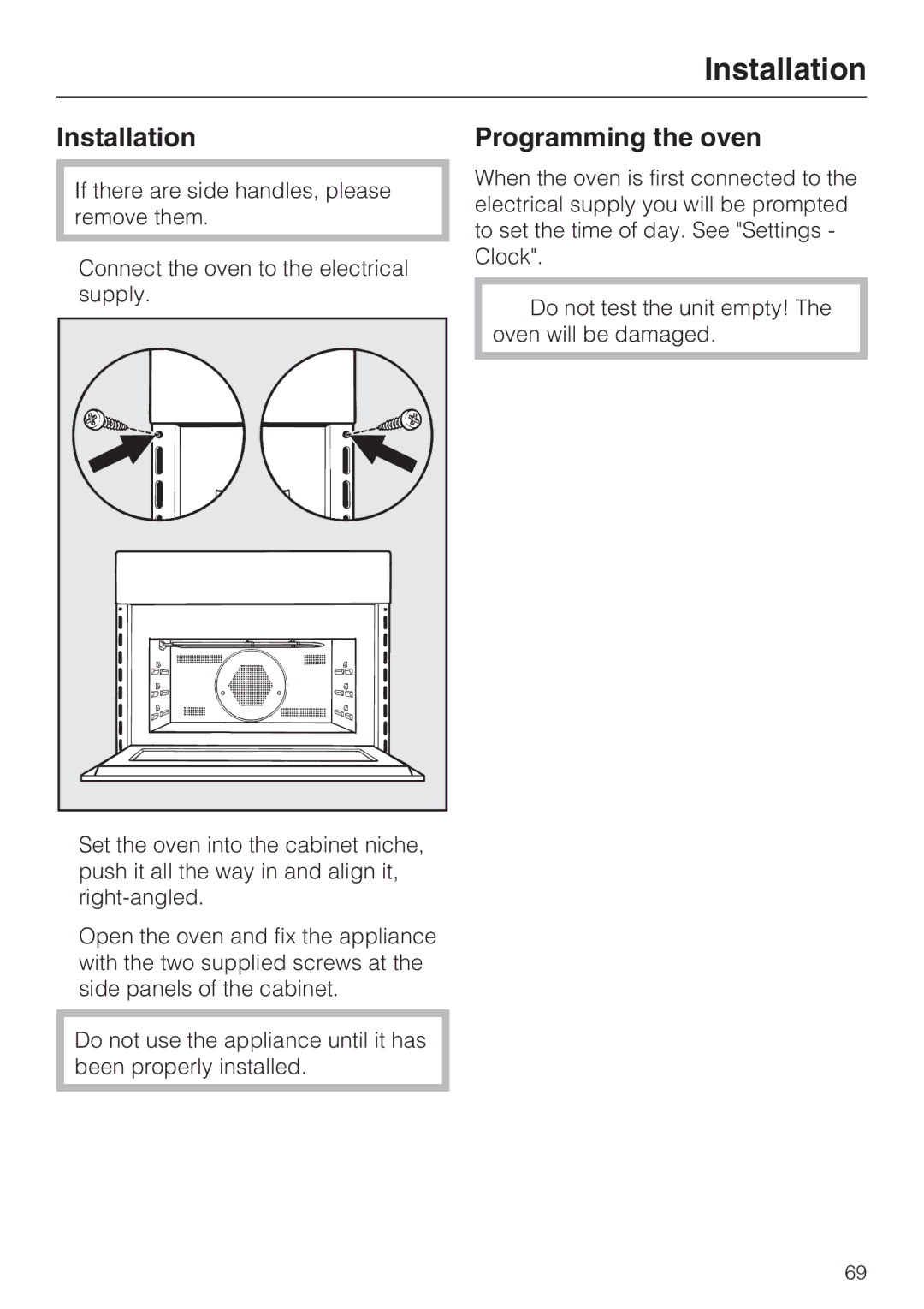 Miele H4082BM, H 4088 BM installation instructions Installation, Programming the oven 