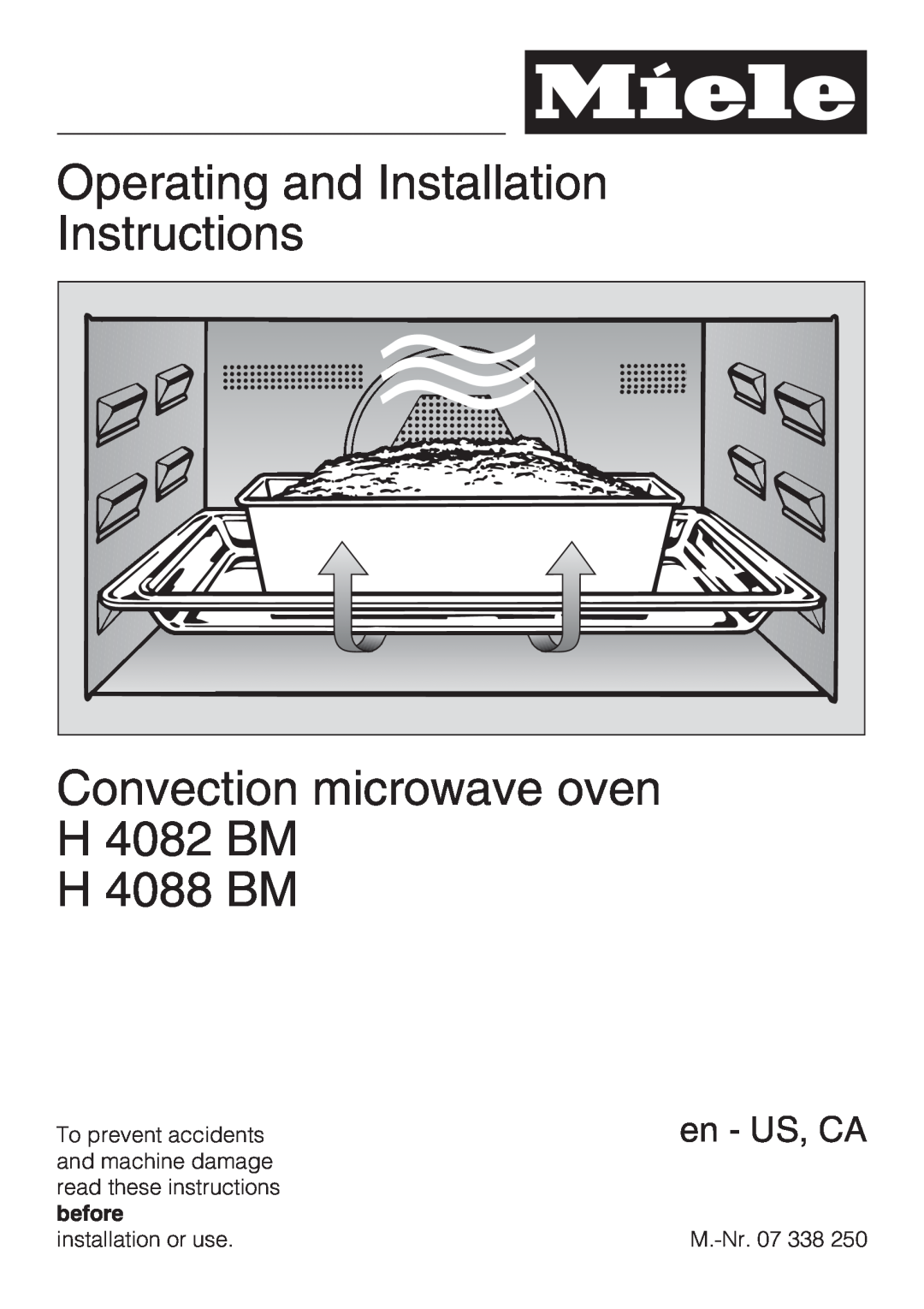 Miele H4082BM, H 4088 BM installation instructions Operating and Installation, Instructions, en - US, CA 