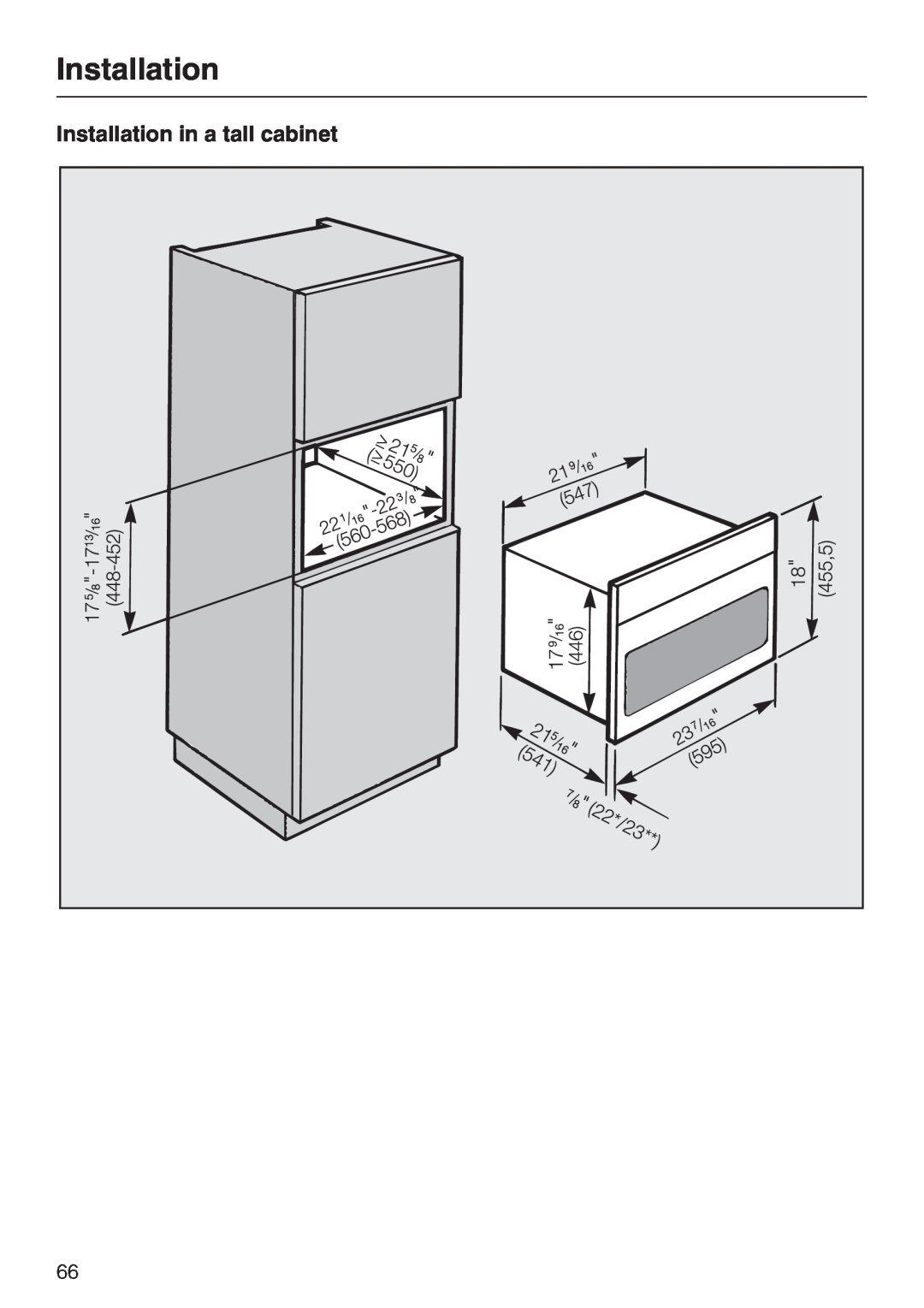 Miele H 4088 BM, H4082BM installation instructions Installation in a tall cabinet 