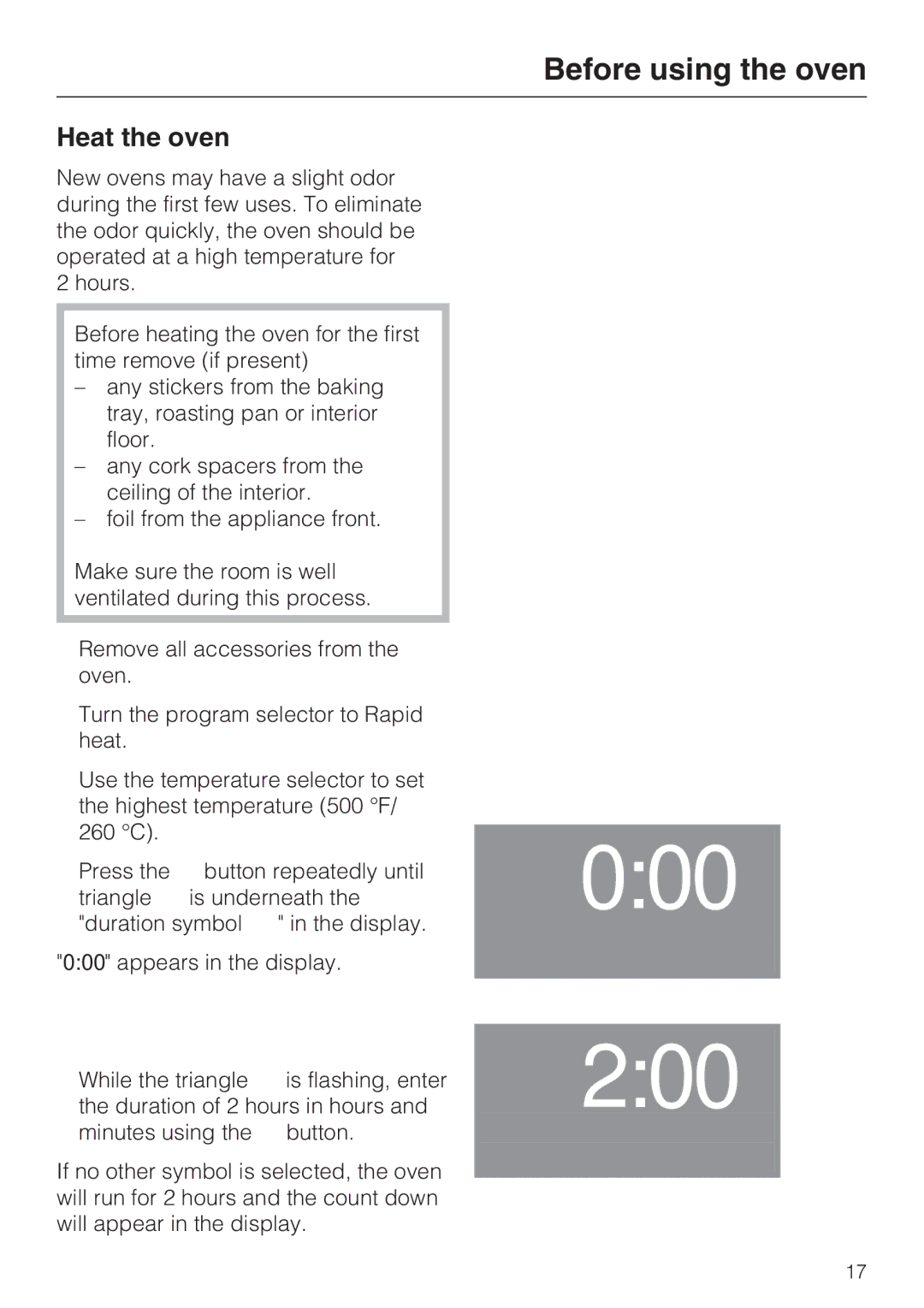 Miele H 4242 B installation instructions 000 200, Heat the oven 